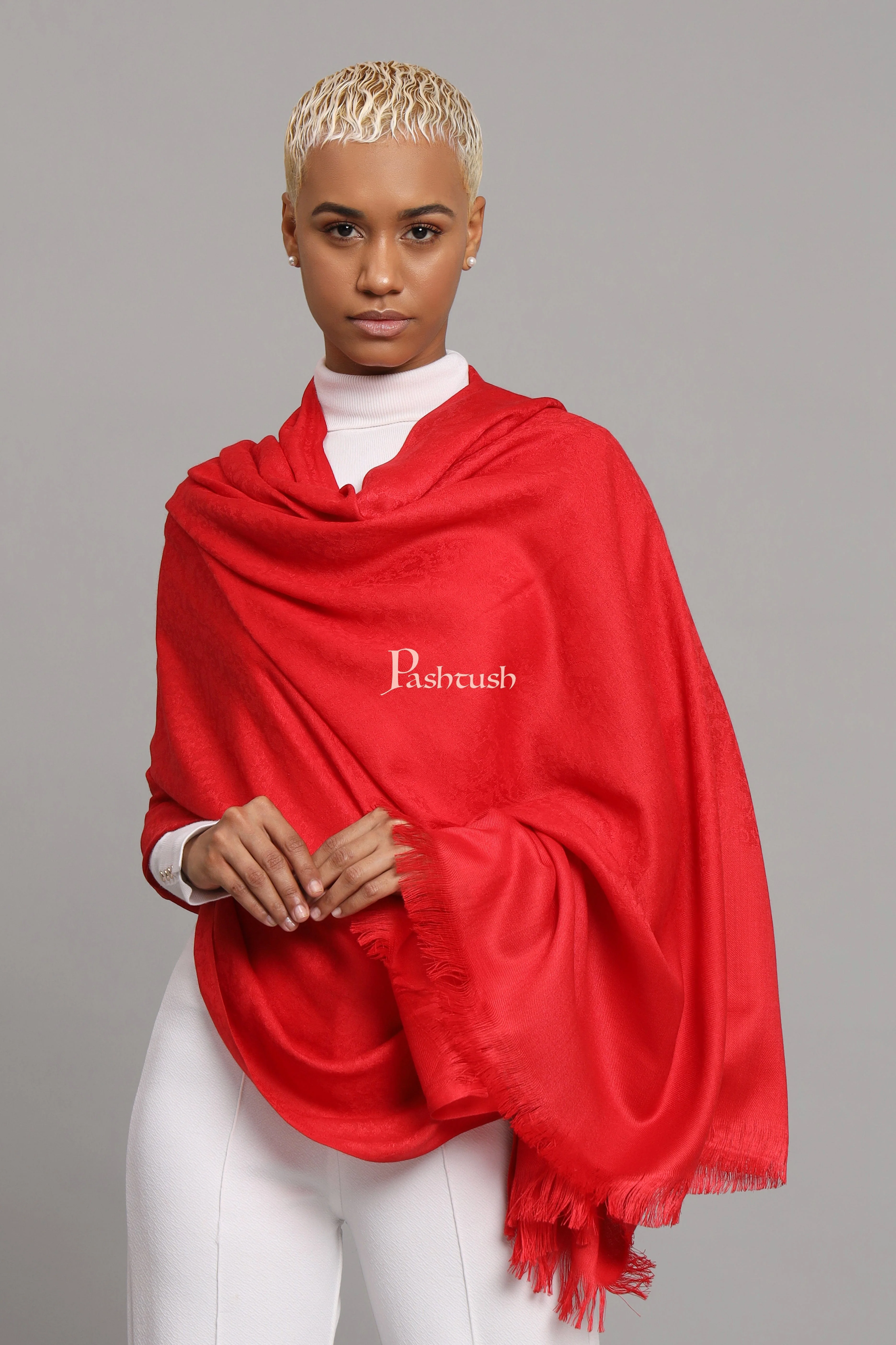 Pashtush His and Her Gift Set of Fine Wool Mens Stole and Womens Shawl With Premium Gift Box Packaging, Purple and Scarlet Red - Image 10