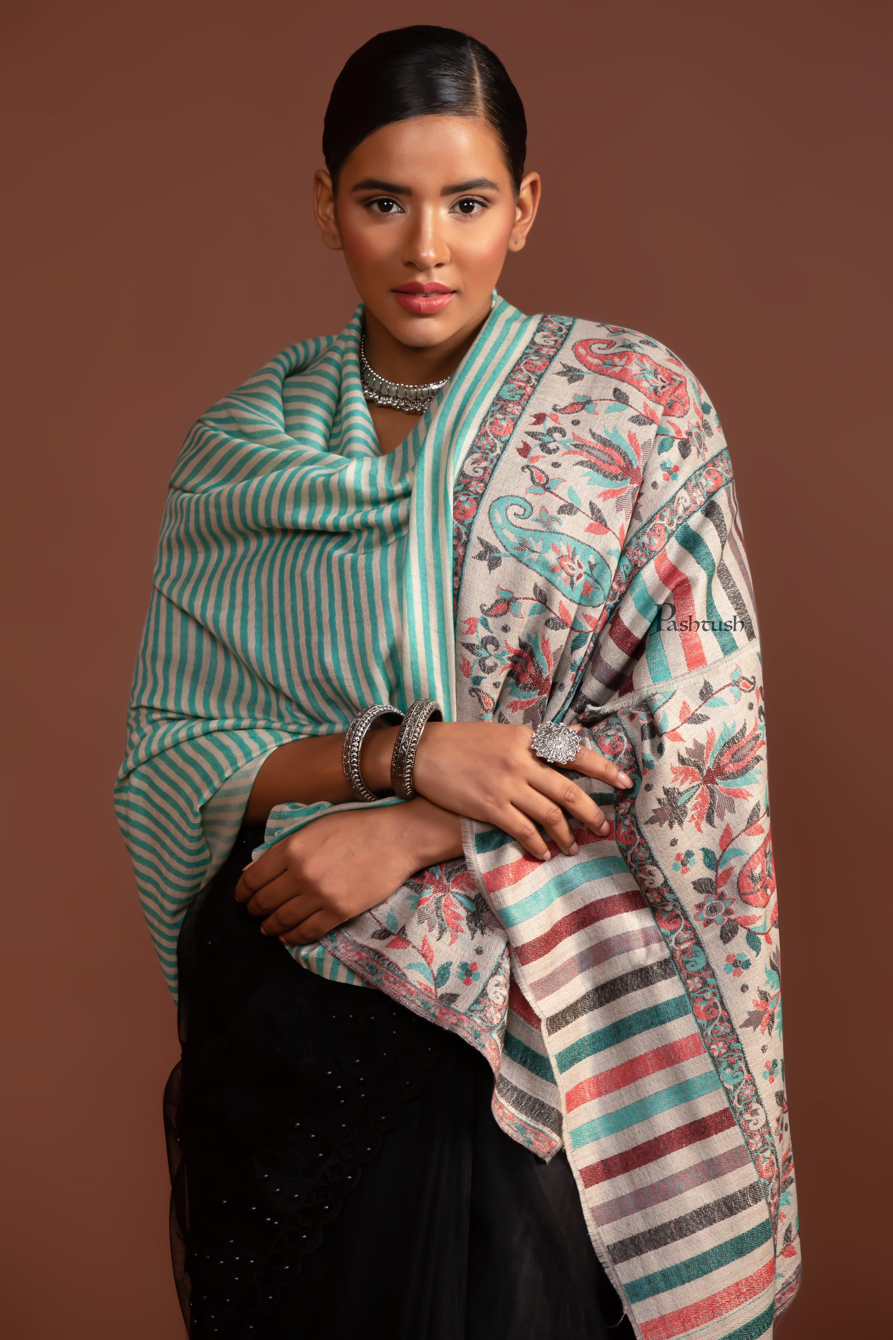 Pashtush His and Her Gift Set of Fine Wool Mens Stole and Womens Shawl with Woven Palla Design - Image 10