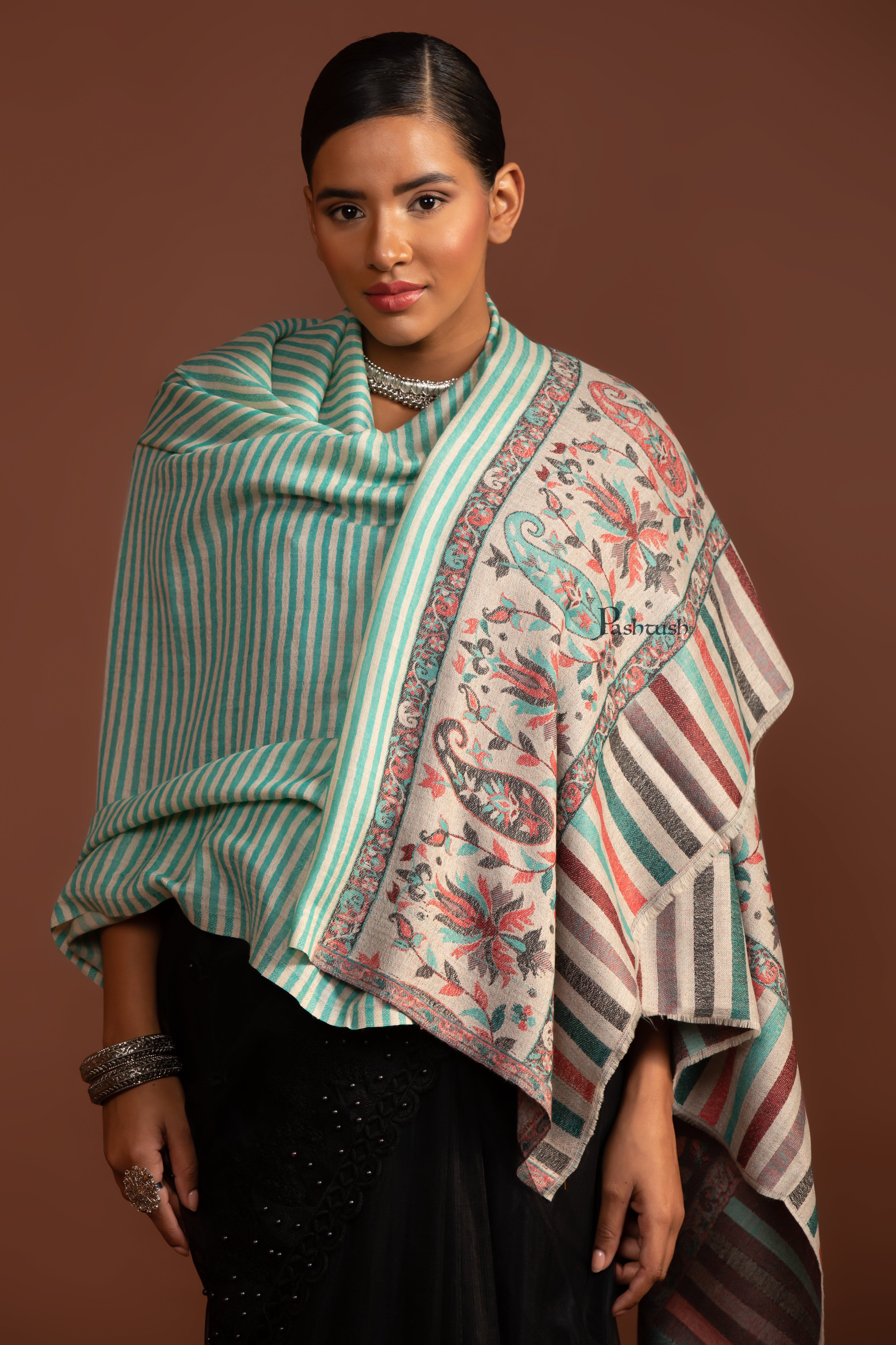 Pashtush His and Her Gift Set of Fine Wool Mens Stole and Womens Shawl with Woven Palla Design - Image 11