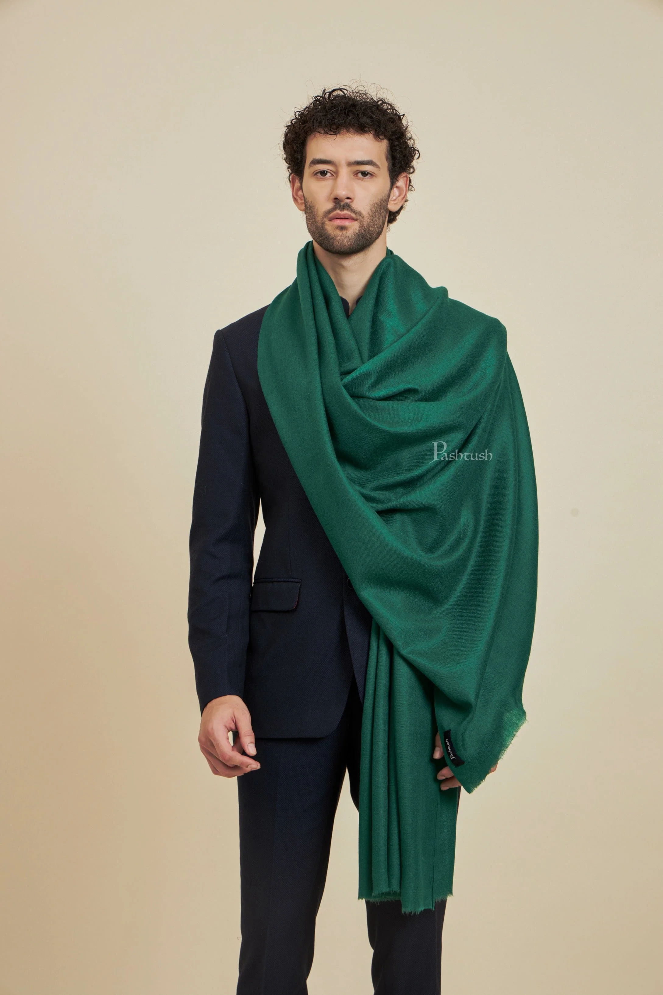 Pashtush His and Her Gift Set of Fine Wool Mens Stole with Womens Soft Printed Bamboo Shikaardar Stole, Bottle Green and Multicolour - Image 5