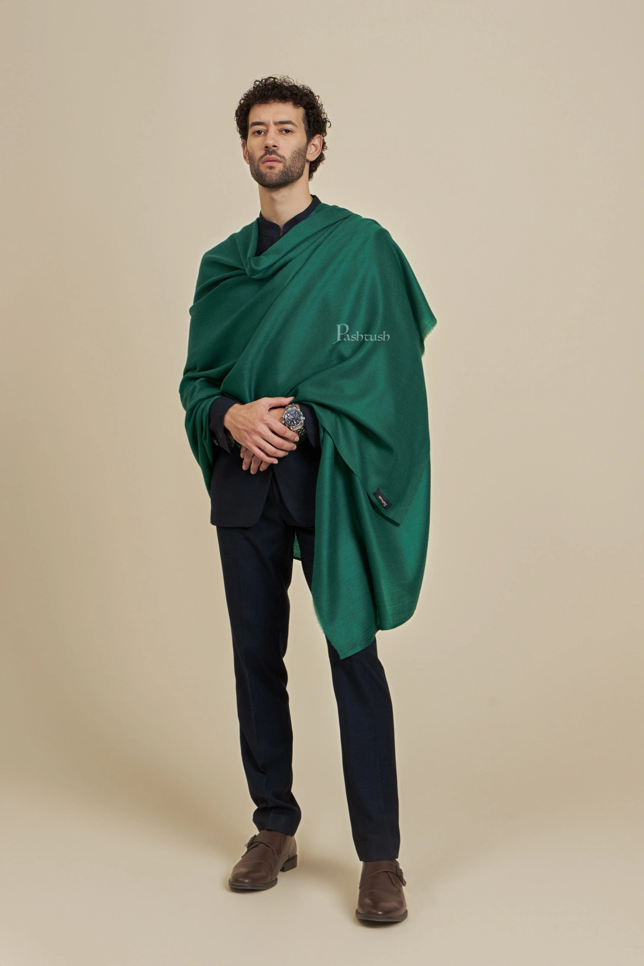 Pashtush His and Her Gift Set of Fine Wool Mens Stole with Womens Soft Printed Bamboo Shikaardar Stole, Bottle Green and Multicolour - Image 7