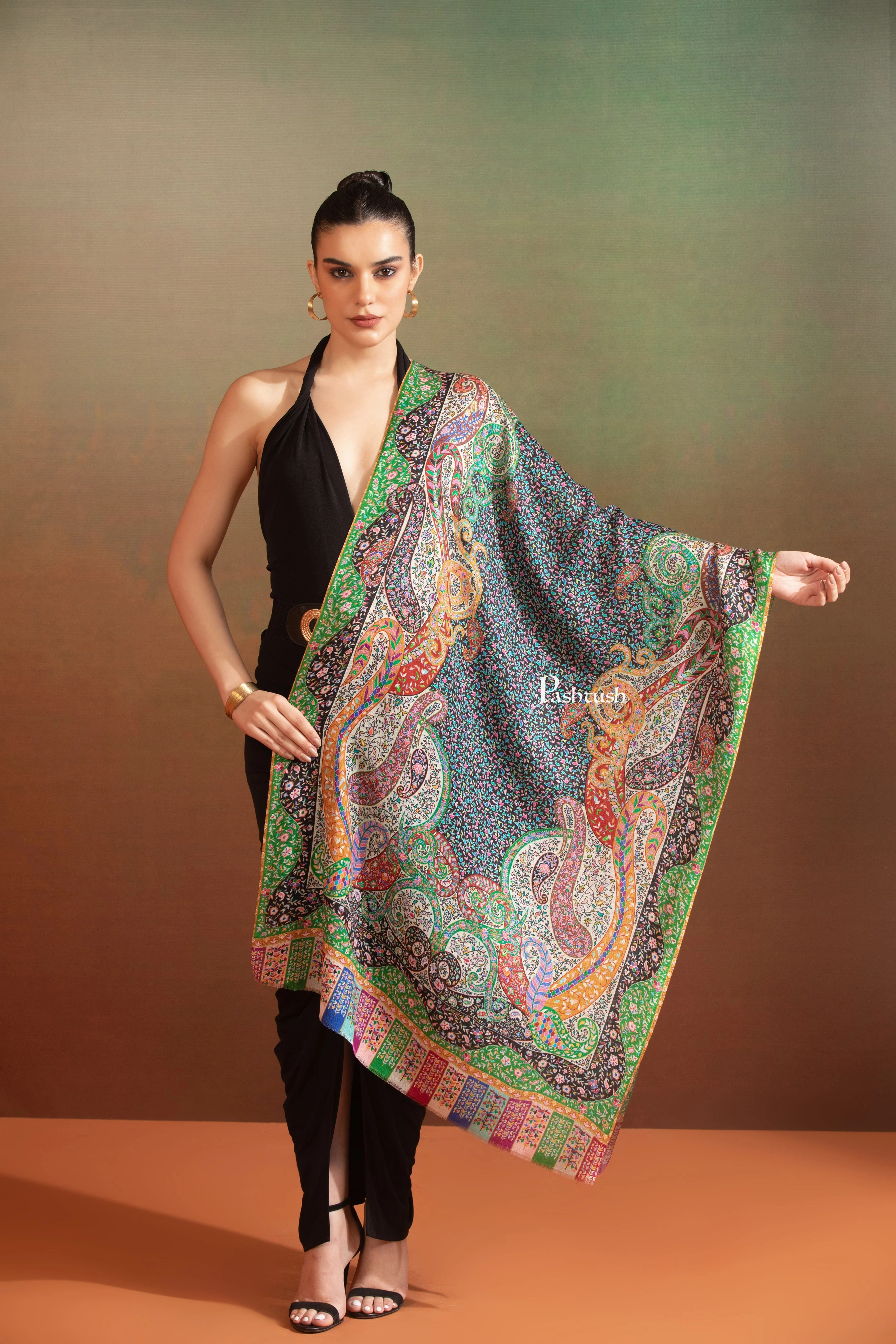 Pashtush His And Her Gift Set Of Fine Wool Self Stole and Bamboo Stole With Premium Gift Box Packaging, Purple and Multicolour - Image 4