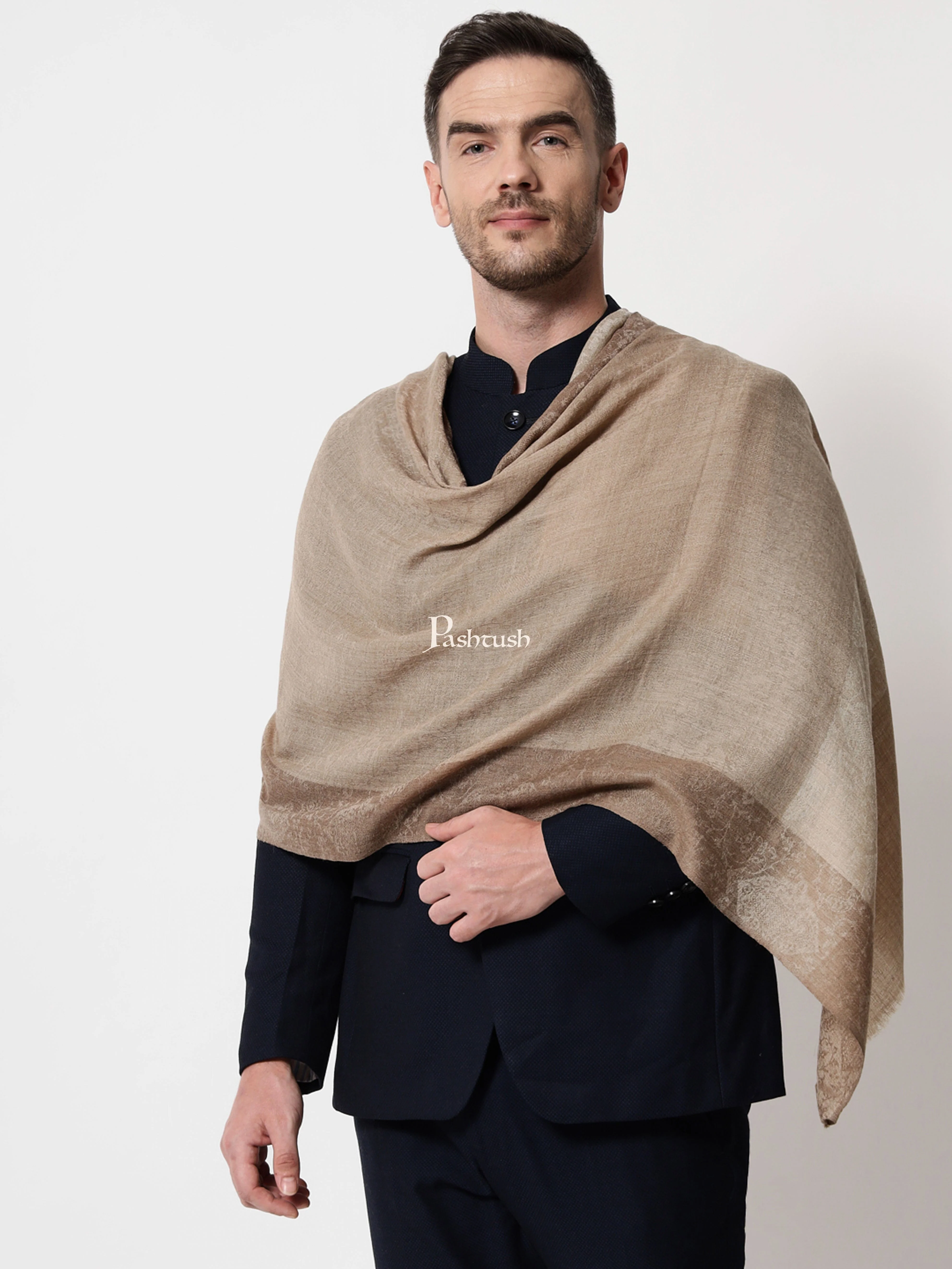 Pashtush His And Her Gift Set Of Fine Wool Stole And Bamboo Woven Ethnic Stole With Premium Gift Box Packaging, Beige and Multicolour - Image 8