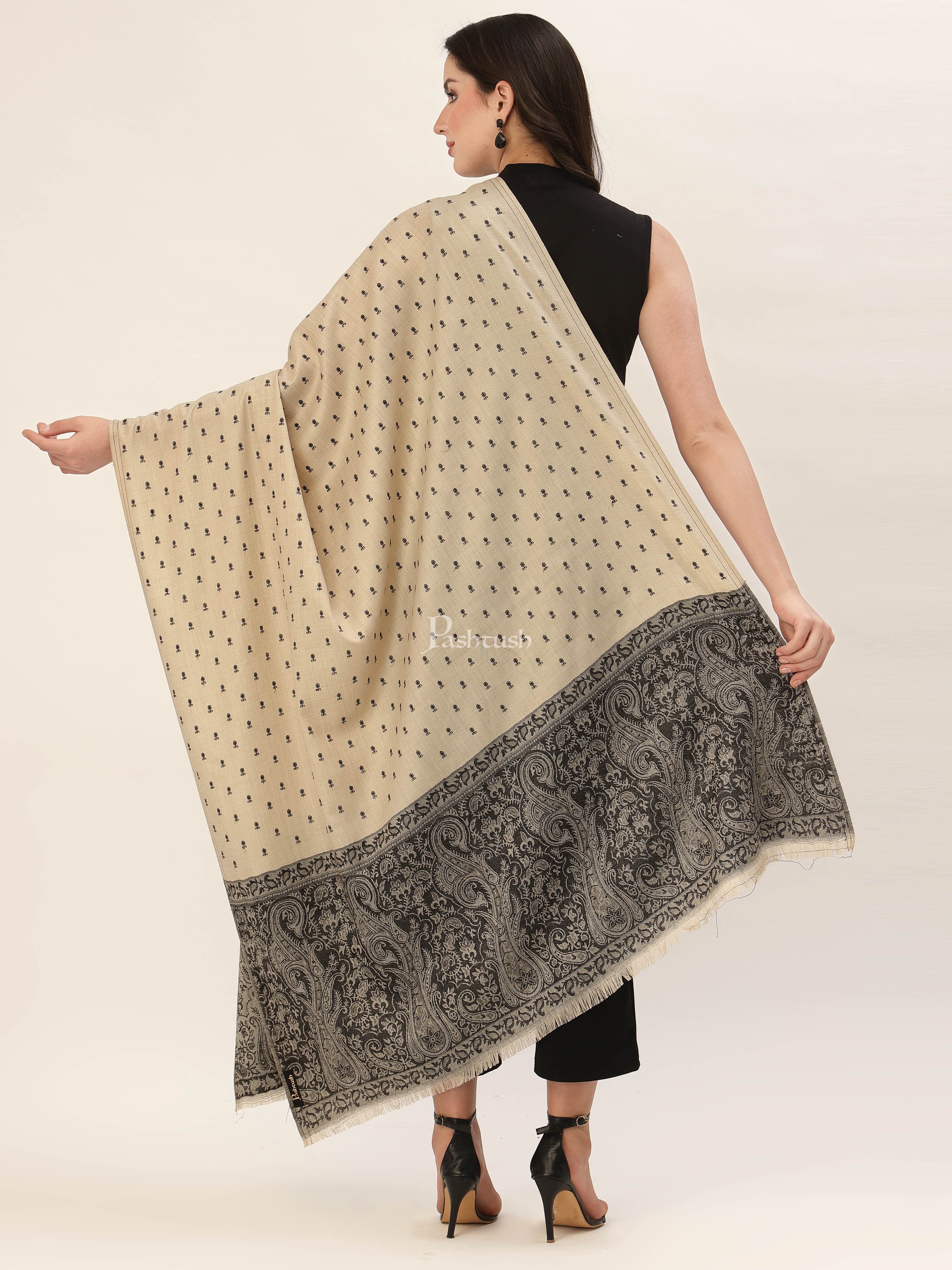 Pashtush His And Her Gift Set Of Fine Wool Stole and Embroidery Shawl With Premium Gift Box Packaging, Black and Beige - Image 6