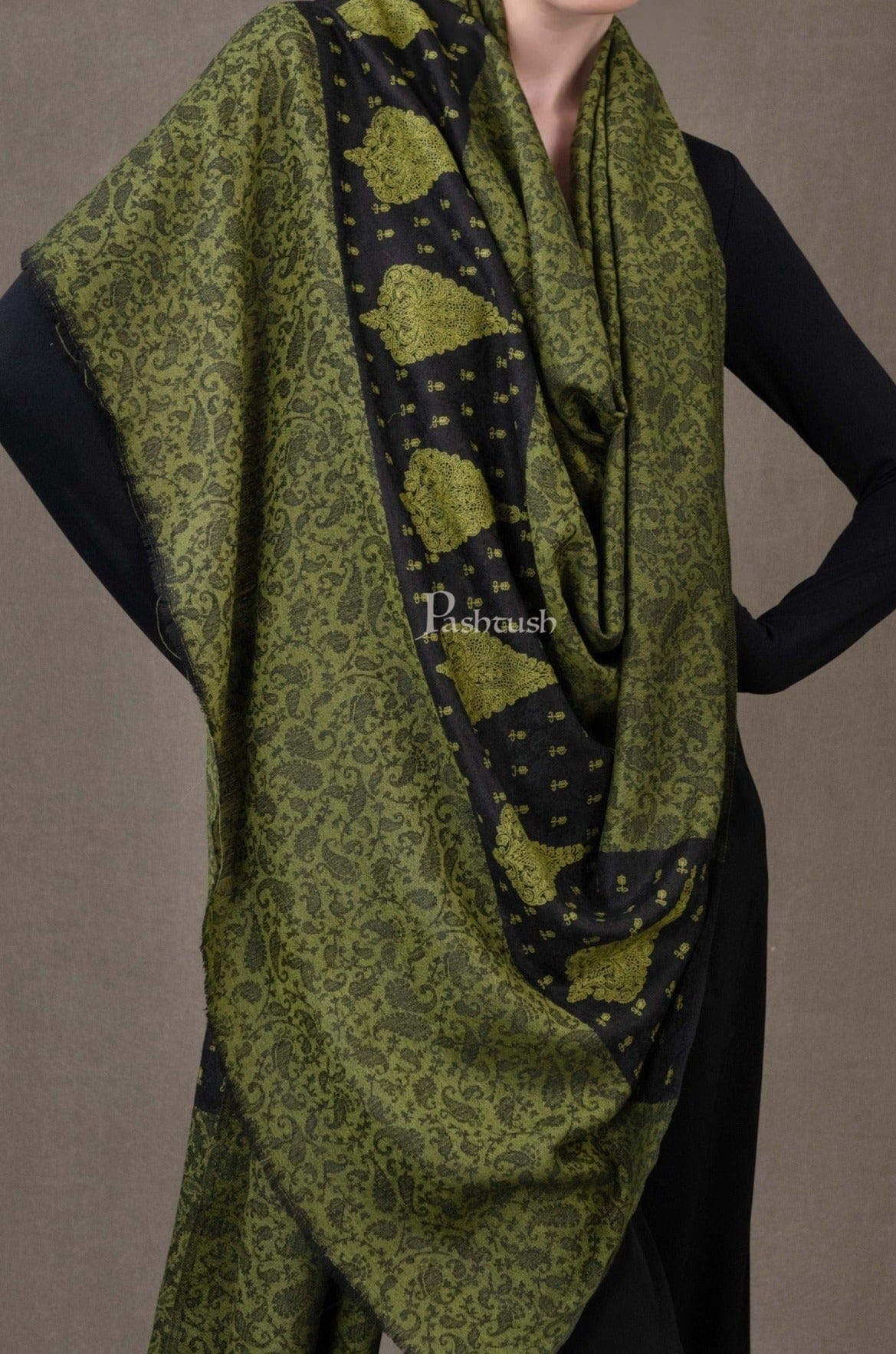 Pashtush His And Her Gift Set Of Fine Wool Stole and Embroidery Shawl With Premium Gift Box Packaging, Multicolour and Green - Image 11