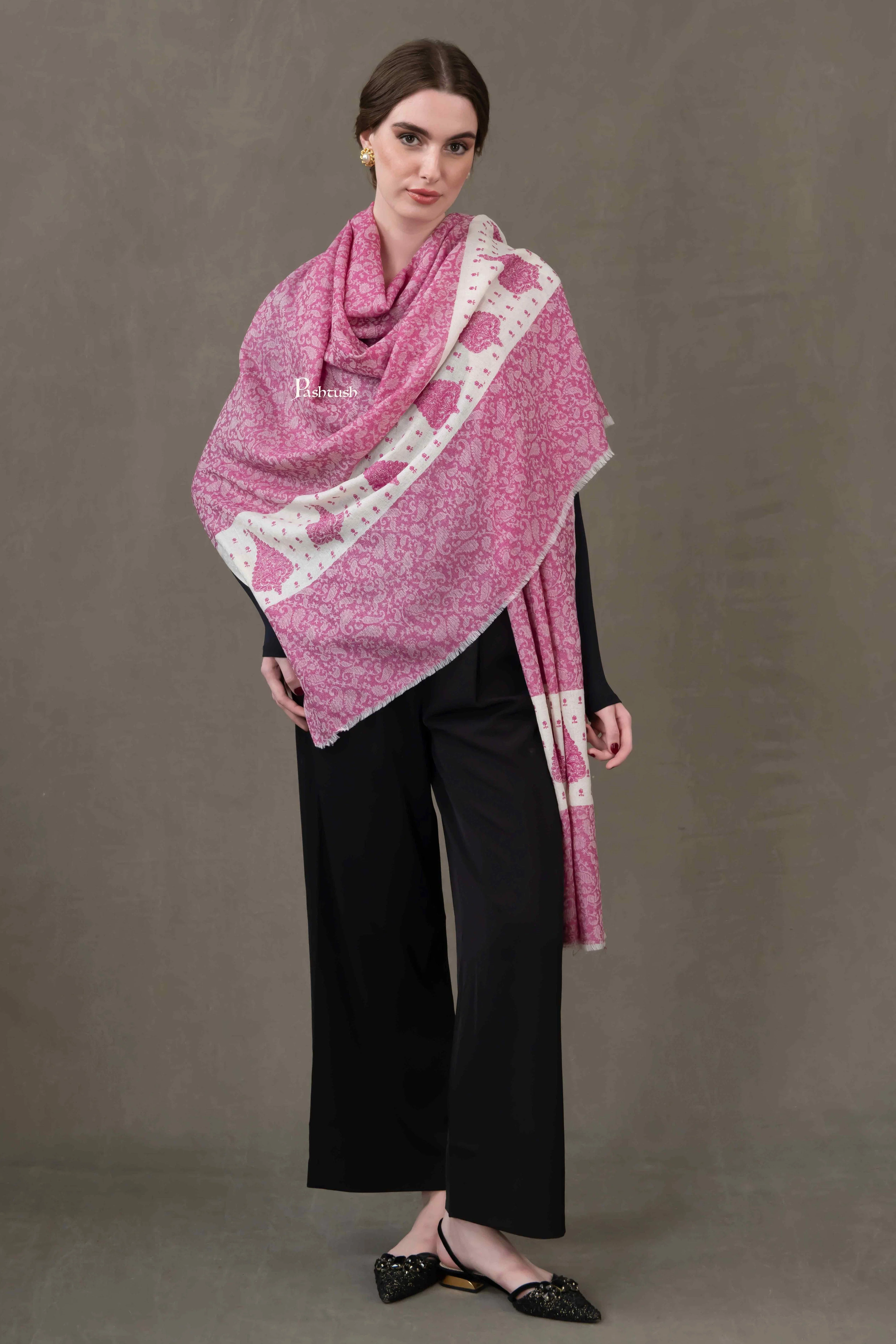 Pashtush His And Her Gift Set Of Fine Wool Stole and Embroidery Shawl With Premium Gift Box Packaging, Navy Blue and Majenta - Image 6