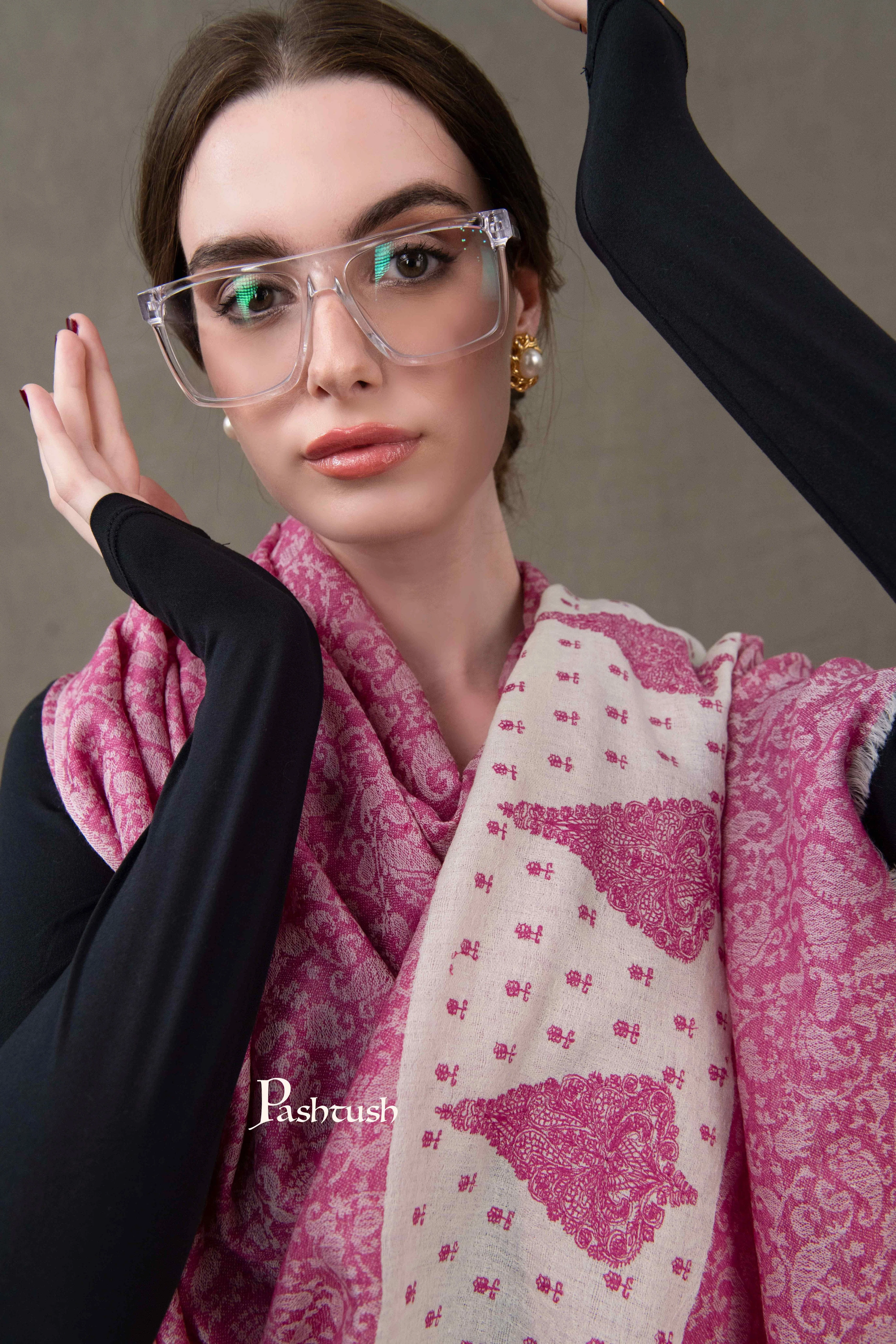 Pashtush His And Her Gift Set Of Fine Wool Stole and Embroidery Shawl With Premium Gift Box Packaging, Navy Blue and Majenta - Image 8