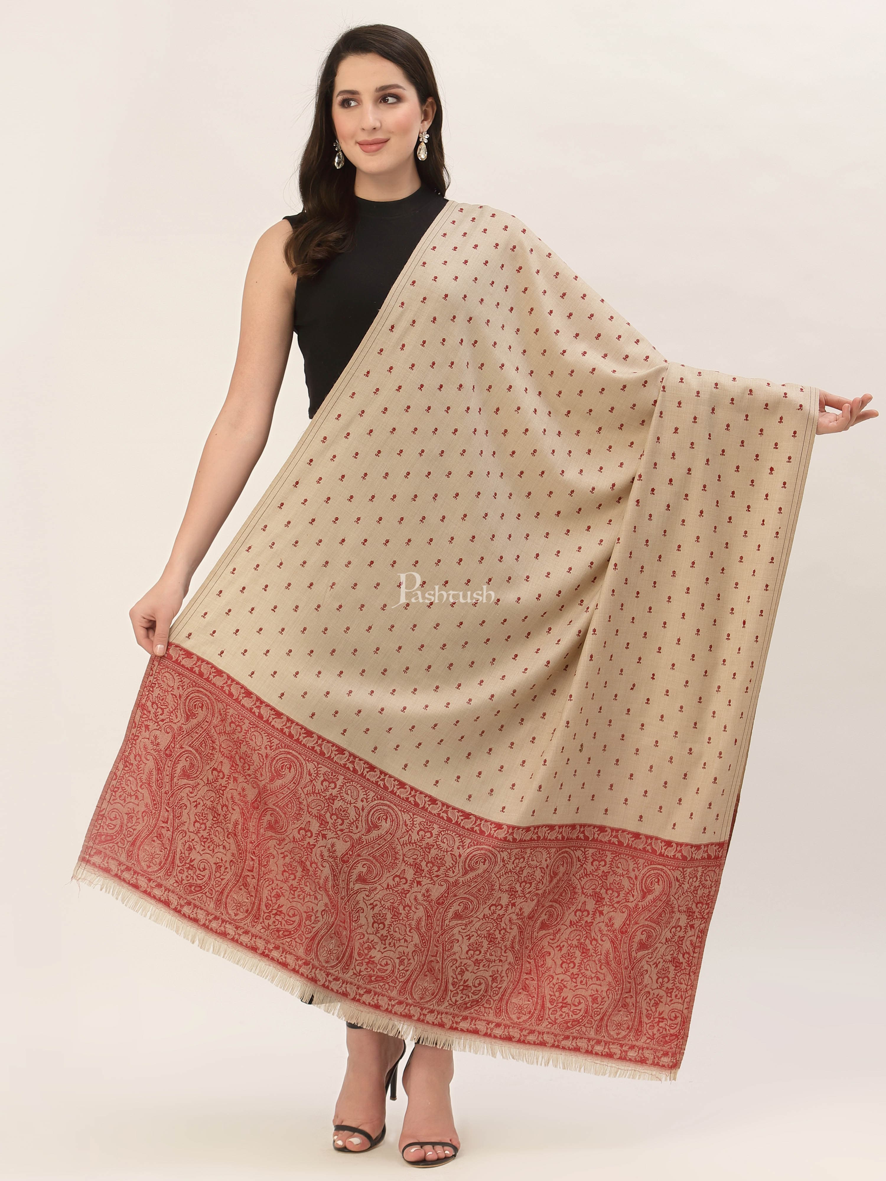 Pashtush His And Her Gift Set Of Fine Wool Stole and Embroidery Shawl With Premium Gift Box Packaging, Rose and Beige - Image 6