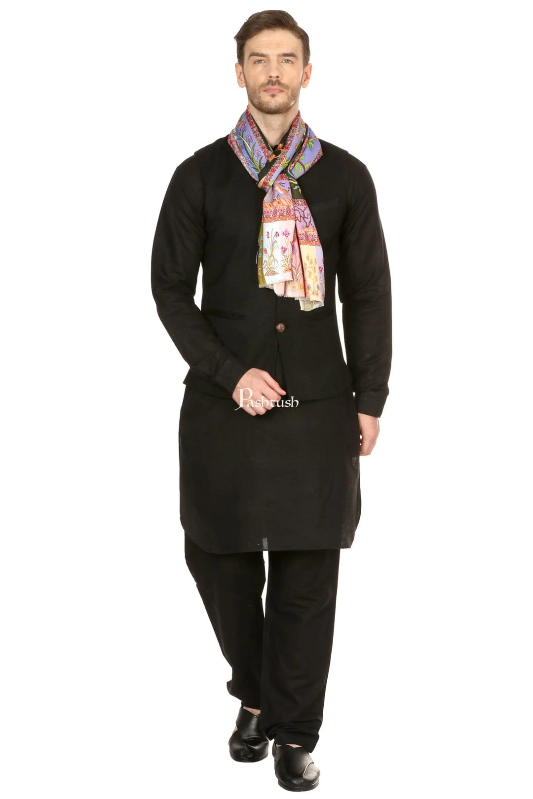 Pashtush His and Her Gift Set of Fine Wool Stole and Womens Bamboo Stole, Multicolour and Black, Packaged in Keepsake Wooden Chester Gift Box - Image 7