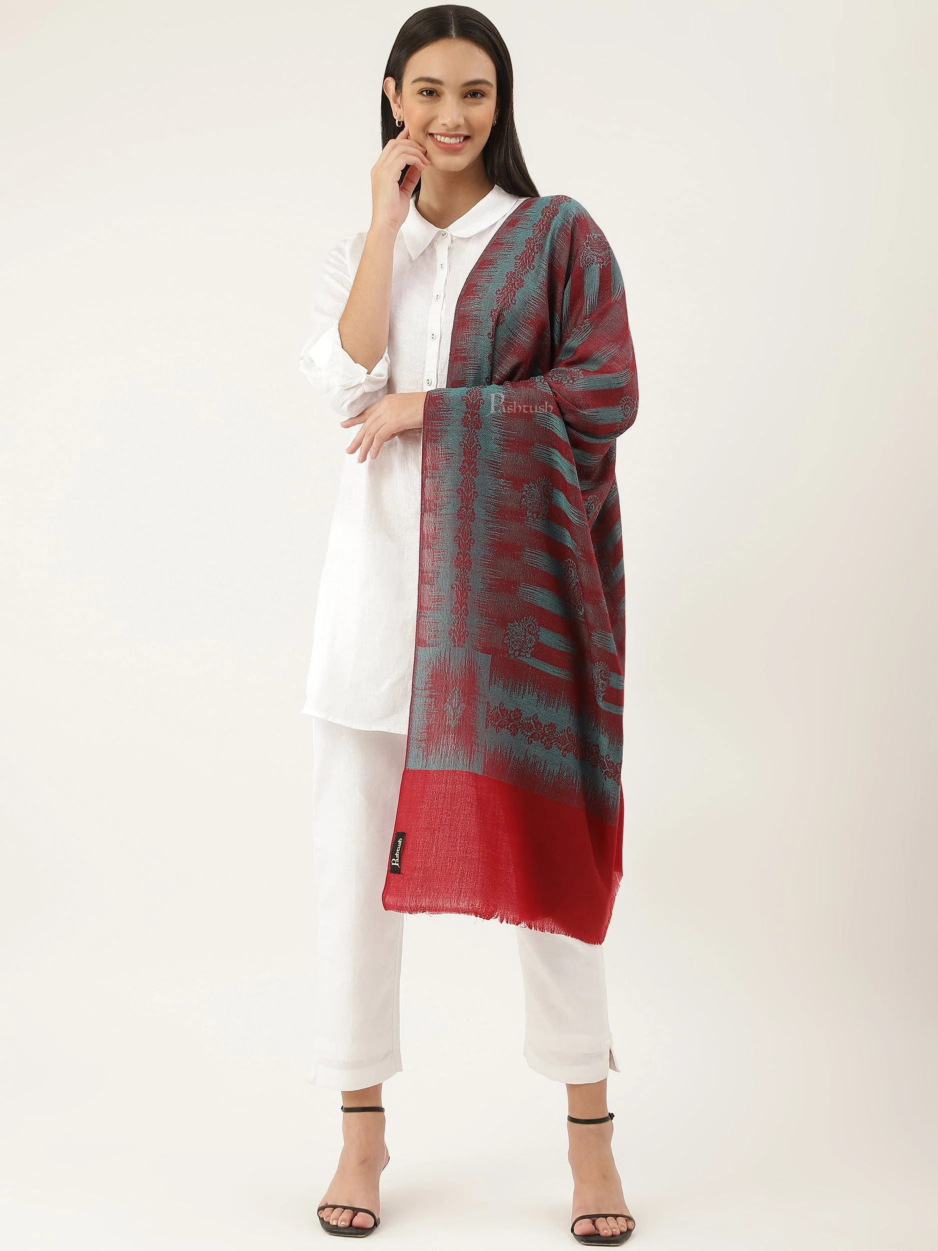 Pashtush His And Her Gift Set Of Ikkat Design Fine Wool Stoles With Premium Gift Box Packaging, Black and Maroon - Image 10