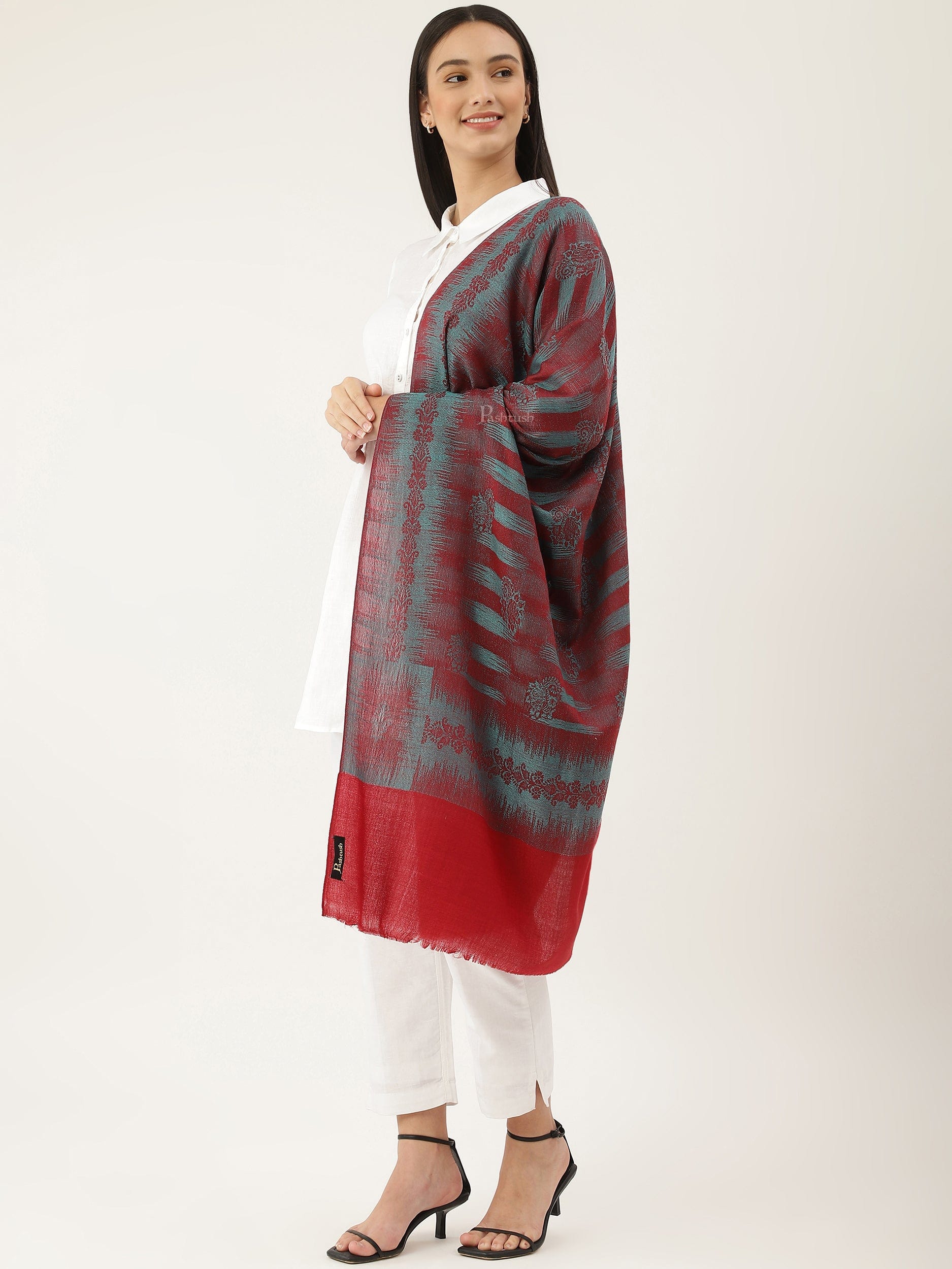 Pashtush His And Her Gift Set Of Ikkat Design Fine Wool Stoles With Premium Gift Box Packaging, Black and Maroon - Image 15