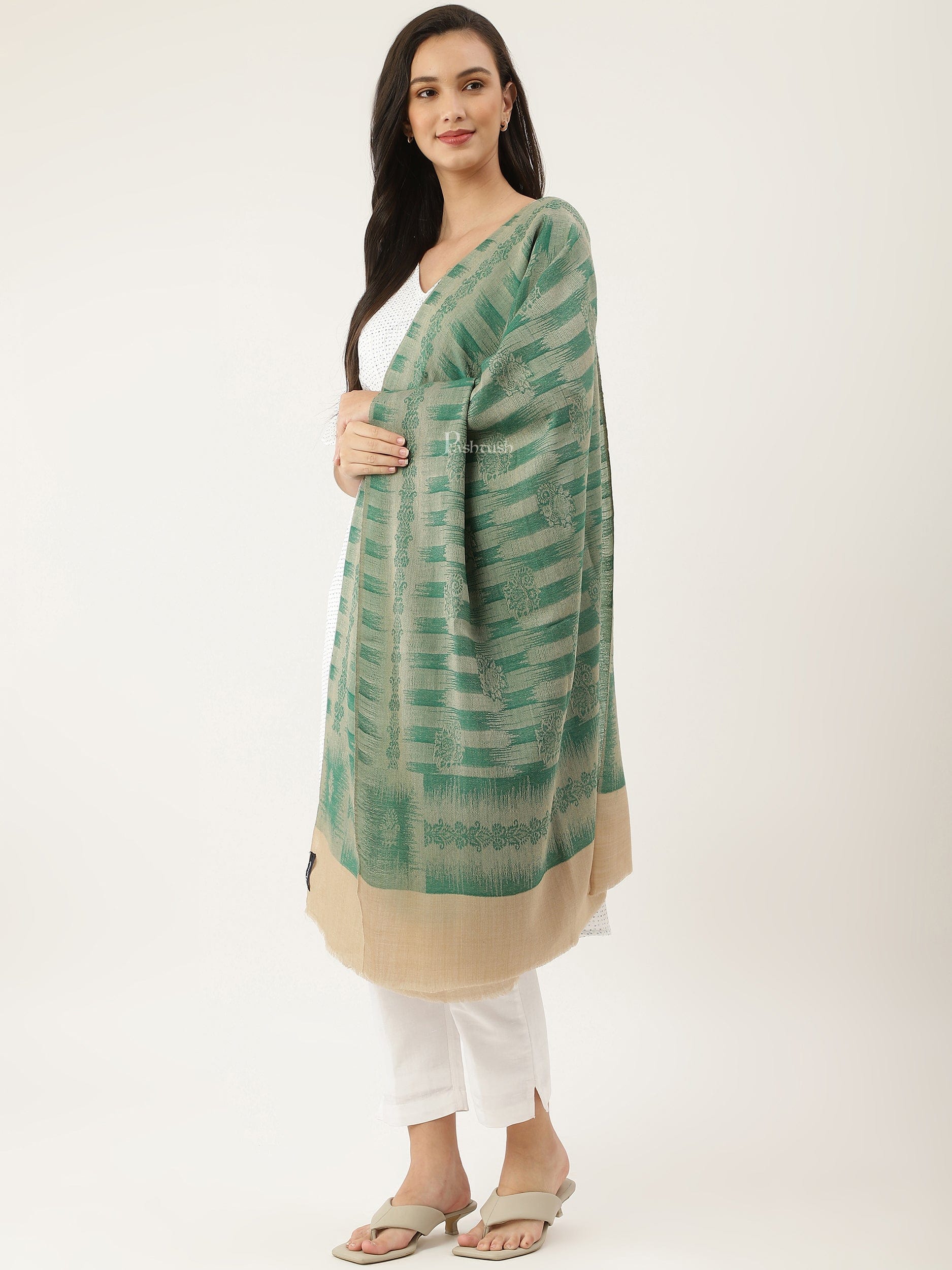 Pashtush His And Her Gift Set Of Ikkat Design Stoles With Premium Gift Box Packaging, Orange and Green - Image 10