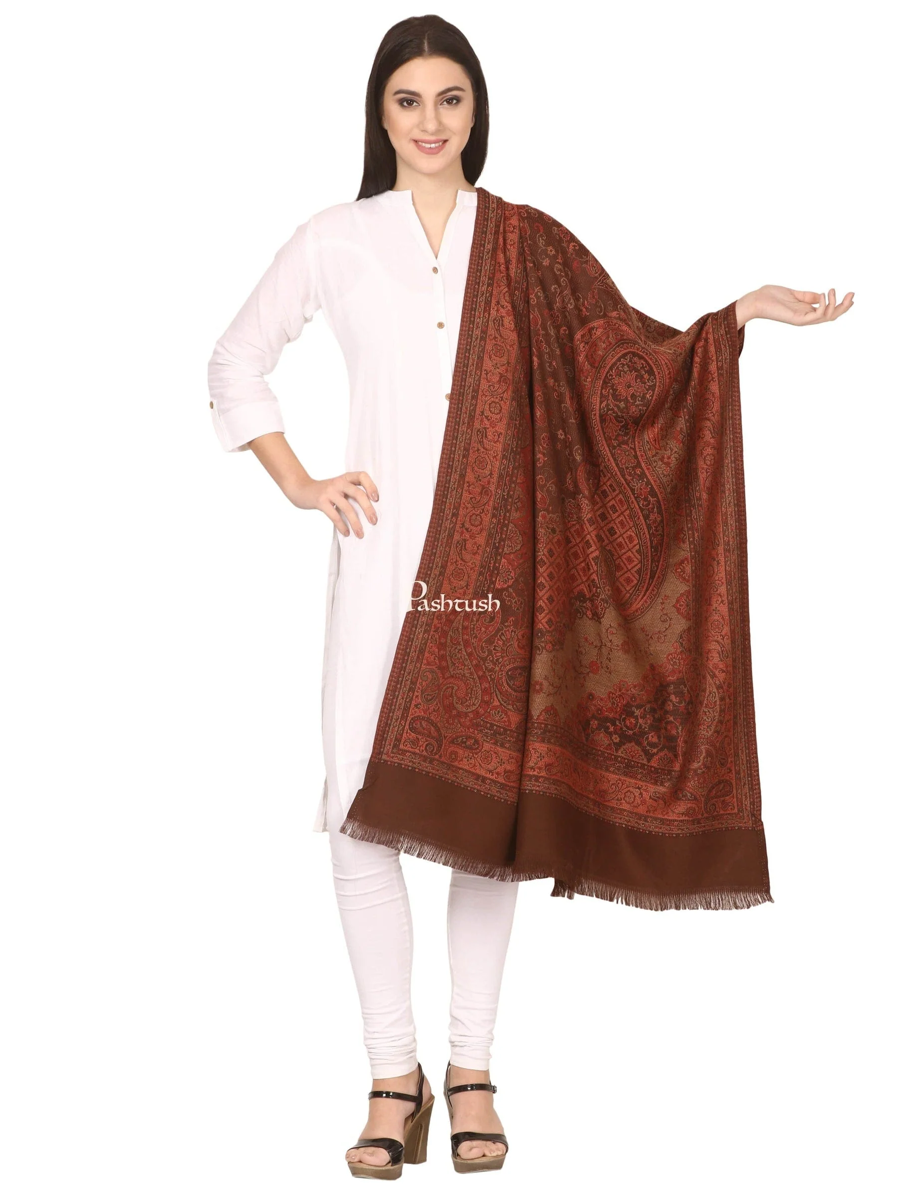Pashtush His And Her Gift Set of Jamawar Mens Stole and Womens Shawl, Premium Gift Box Packaging, Black and Coffee - Image 10