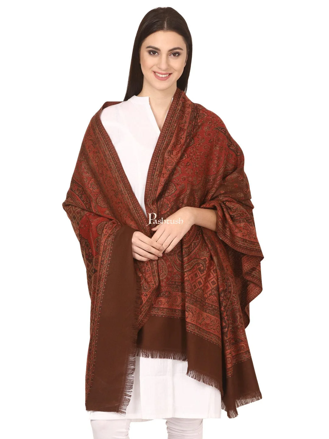 Pashtush His And Her Gift Set of Jamawar Mens Stole and Womens Shawl, Premium Gift Box Packaging, Black and Coffee - Image 11