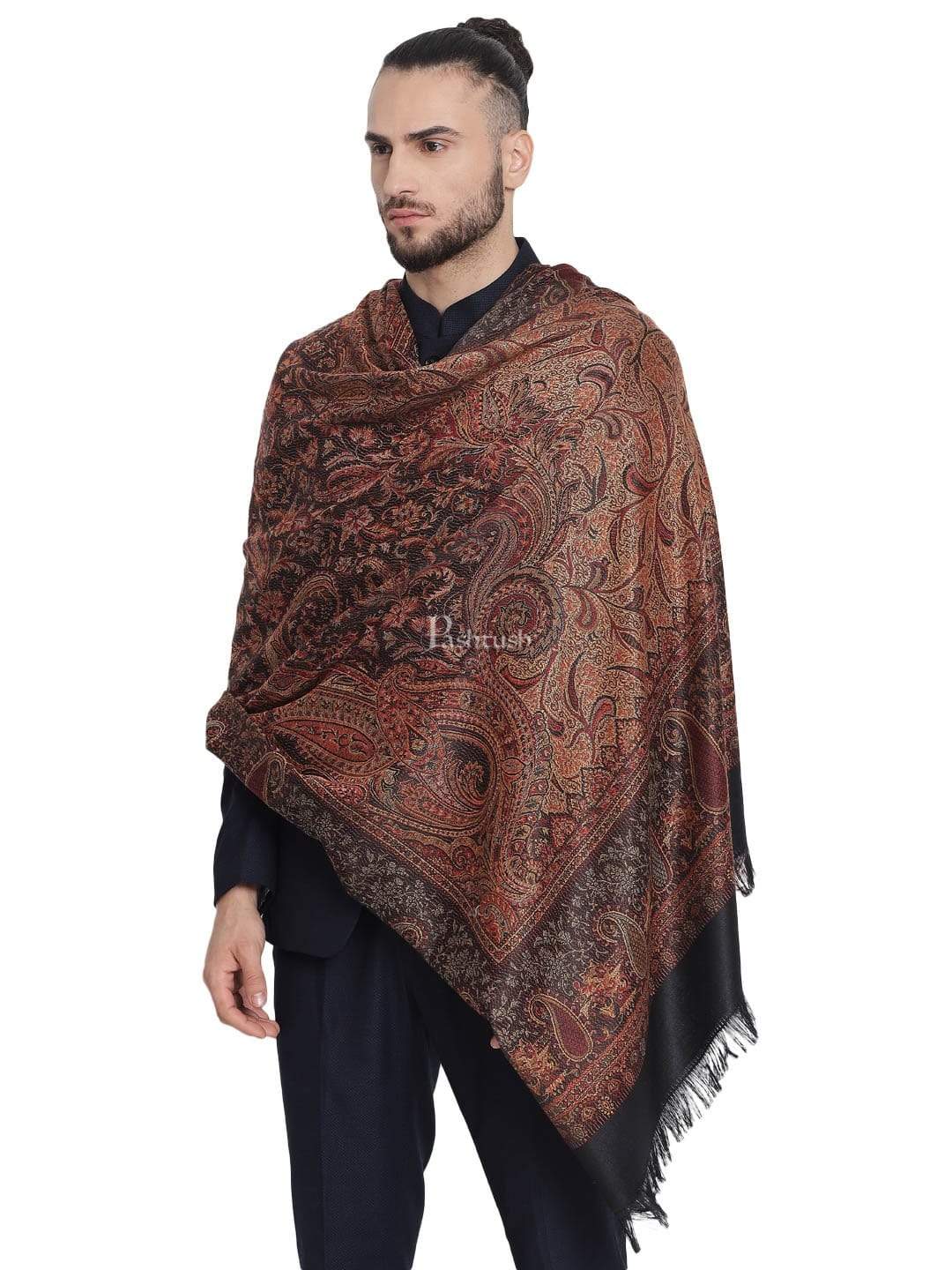 Pashtush His And Her Gift Set of Jamawar Mens Stole and Womens Shawl, Premium Gift Box Packaging, Black and Coffee - Image 5