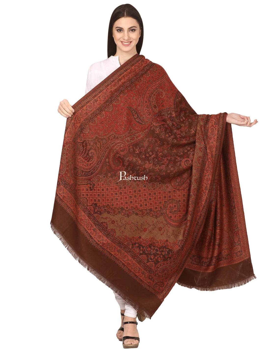 Pashtush His And Her Gift Set of Jamawar Mens Stole and Womens Shawl, Premium Gift Box Packaging, Black and Coffee - Image 7