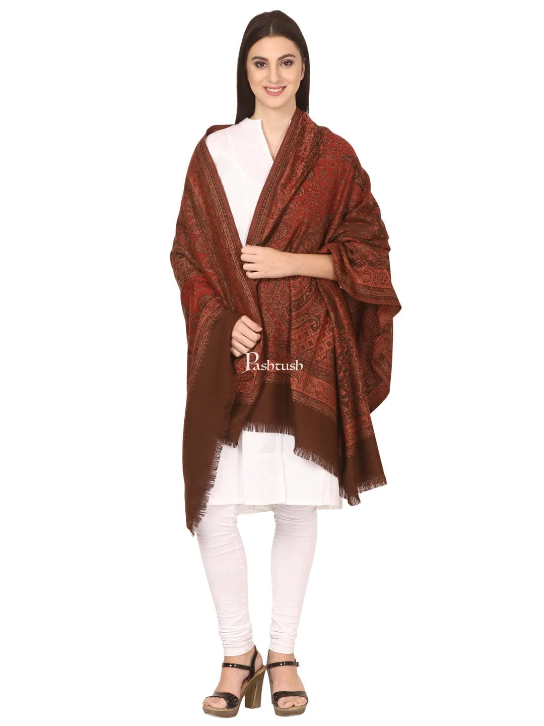 Pashtush His And Her Gift Set of Jamawar Mens Stole and Womens Shawl, Premium Gift Box Packaging, Black and Coffee - Image 9
