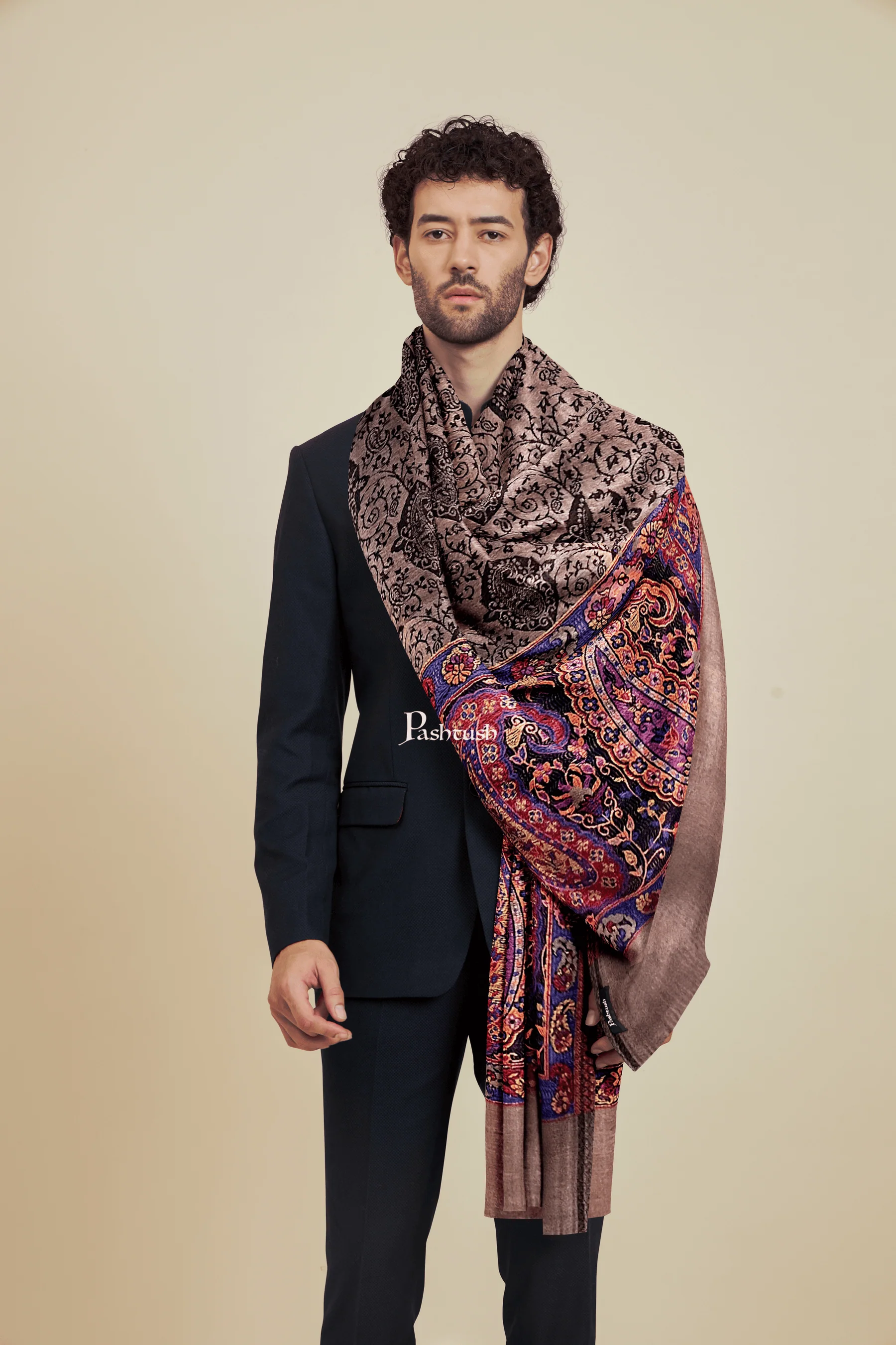 Pashtush His and Her Gift Set of Mens Bamboo Stole and Womens Fine Wool Stole, Multicoloured and Neo Pink, Packaged in Keepsake Wooden Chester Gift Box - Image 3