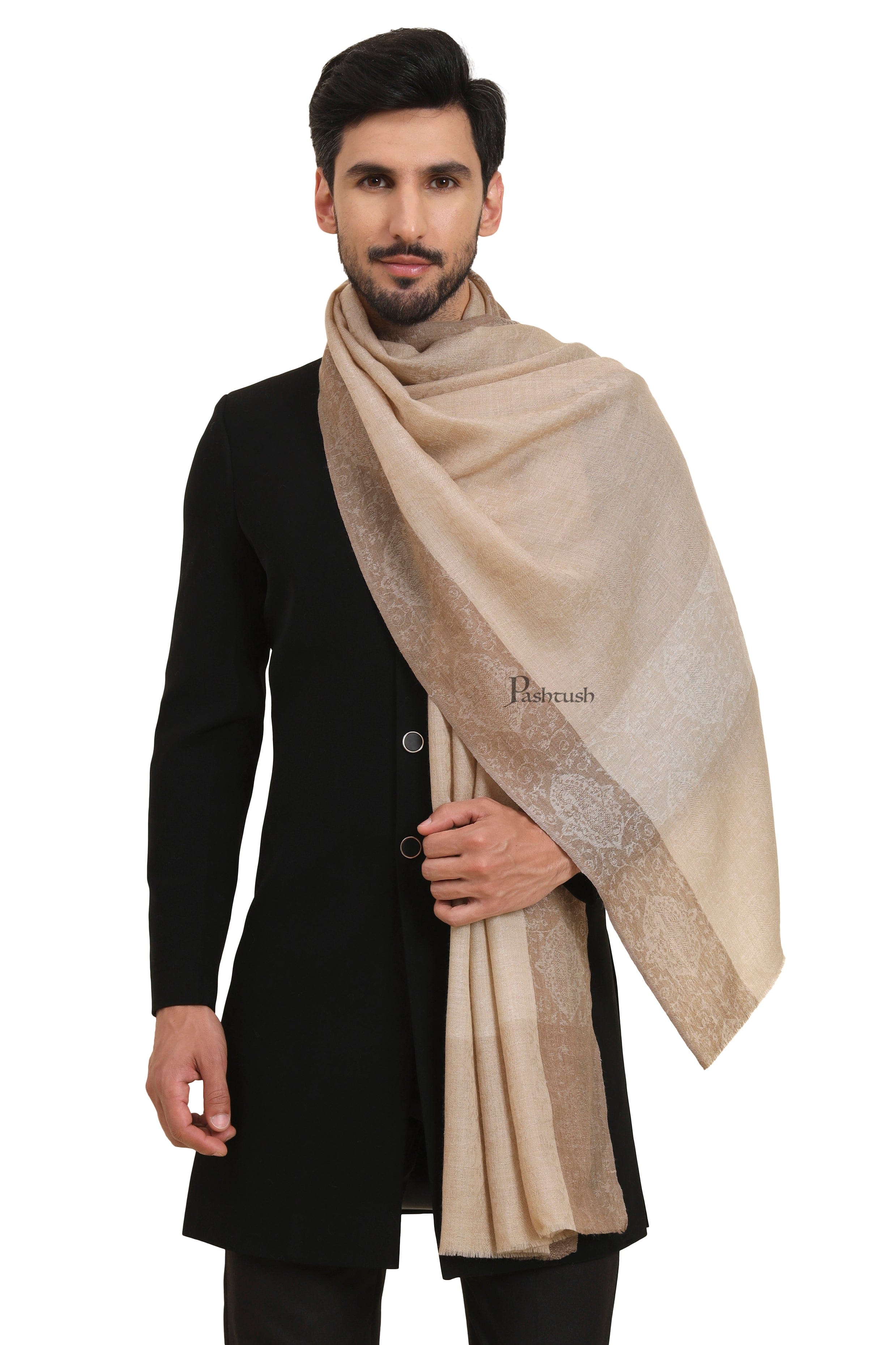 Pashtush His and Her Gift Set of Mens Extra Fine Wool Stole and Womens Twilight Shawl, Beige, Packaged in Keepsake Wooden Chester Gift Box - Image 8