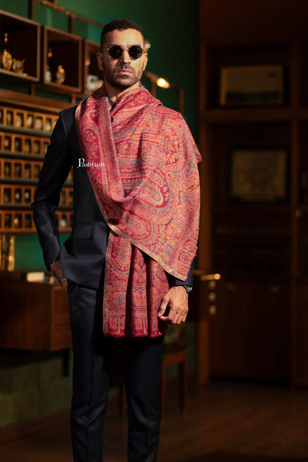 Pashtush His And Her Set Of Mens Fine Wool Stole and Womens Bamboo Stole, Premium Gift Box Packaging, Maroon and Multicolour - Image 6