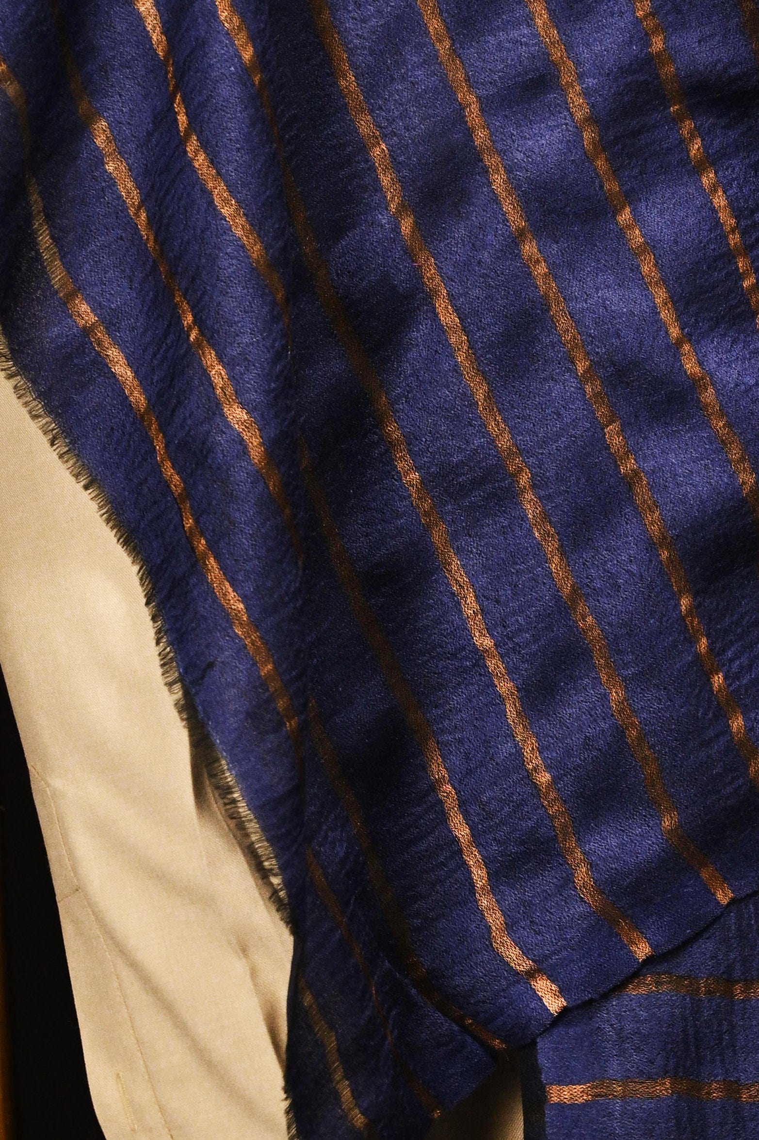 Pashtush Mens Twilight Collection, Striped Metallic Thread Weave, Fine Wool, Blue and golden - Image 2