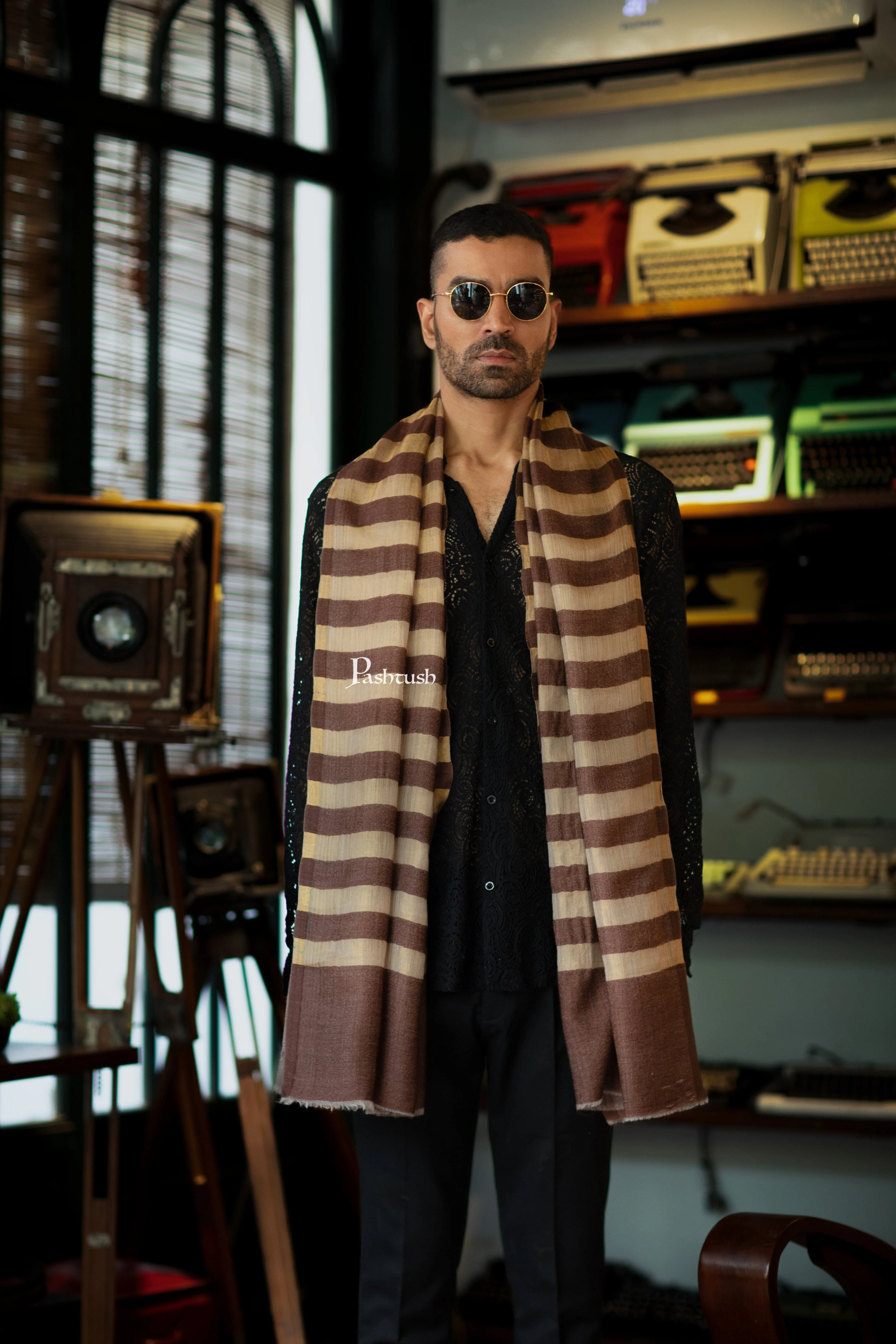 Pashtush His And Her Gift Set Of Twilight Stoles With Premium Gift Box Packaging, Espresso And Pink - Image 3