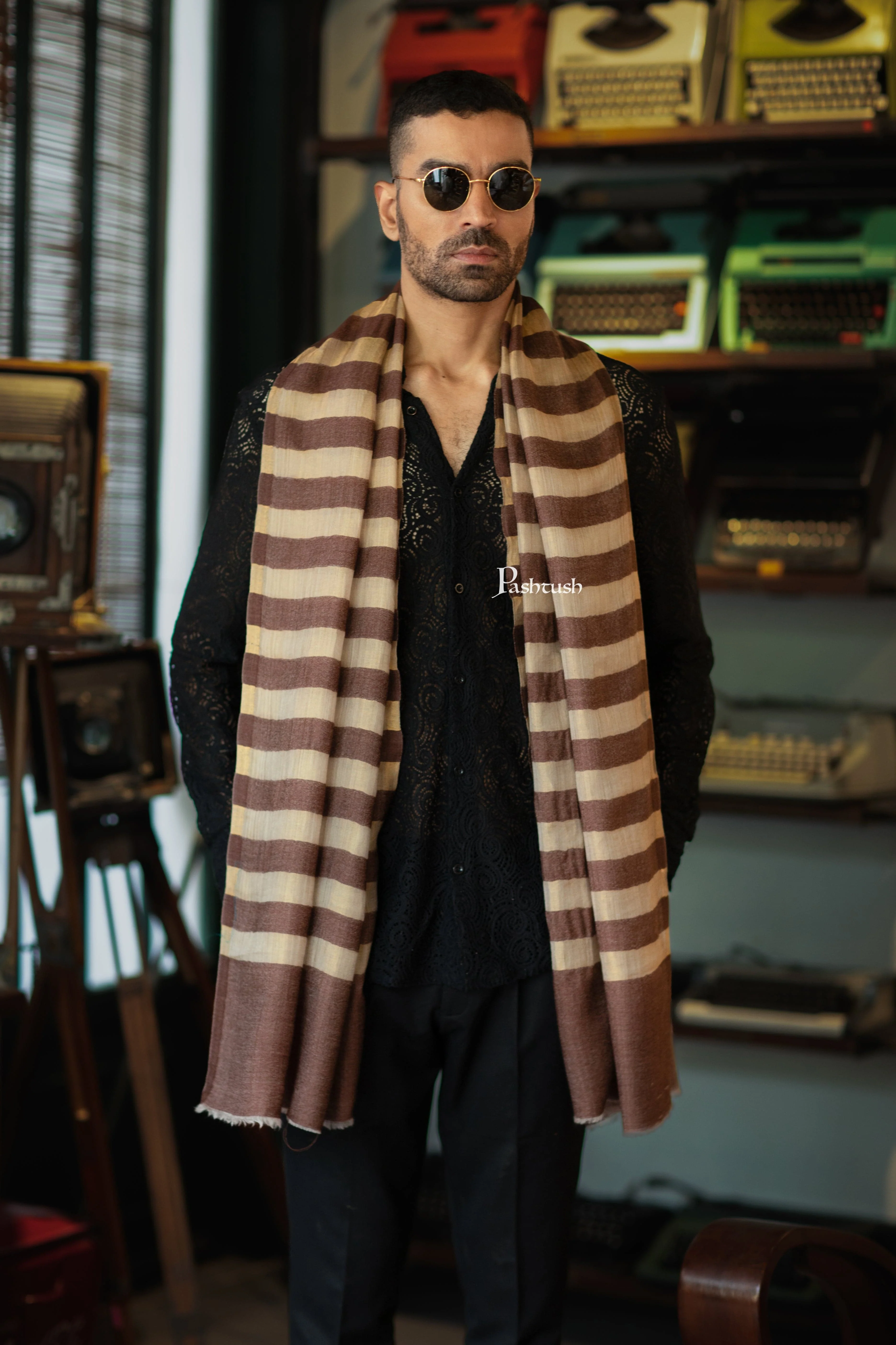 Pashtush His And Her Gift Set Of Twilight Stoles With Premium Gift Box Packaging, Espresso And Pink - Image 4