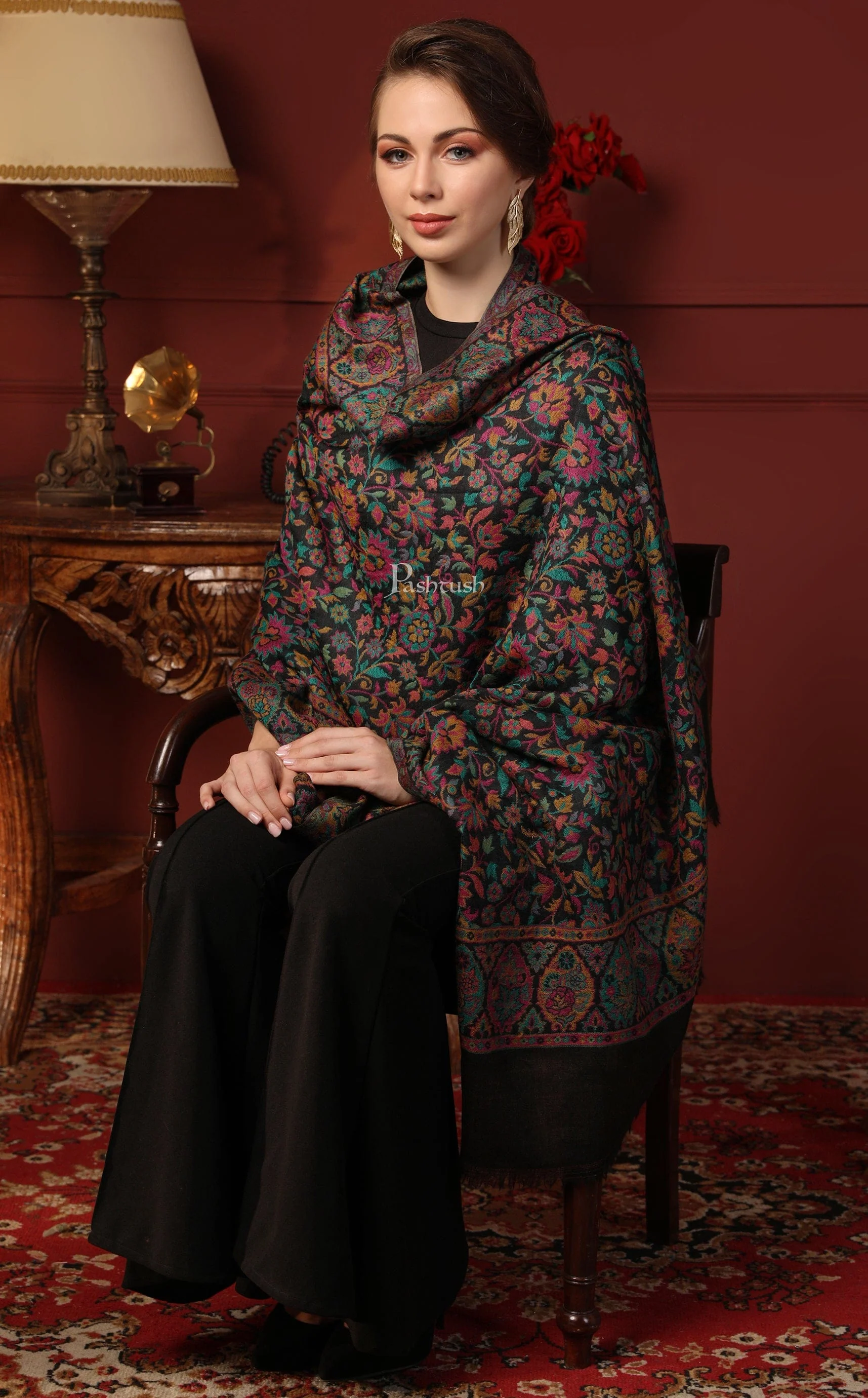 Pashtush His And Her Set Of 100% Pure Wool Shawls, Premium Gift Box Packaging, Taupe and Black - Image 10