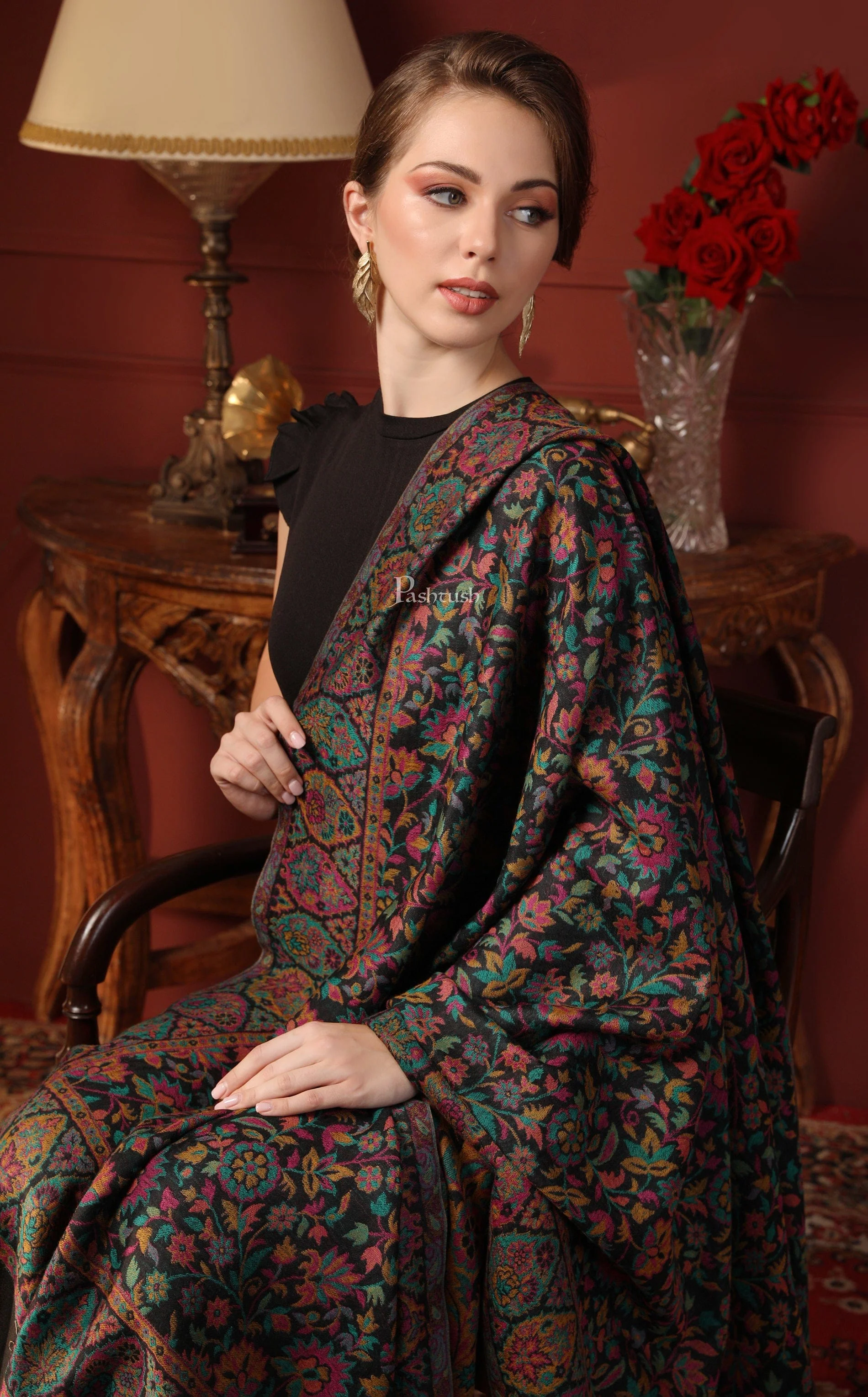 Pashtush His And Her Set Of 100% Pure Wool Shawls, Premium Gift Box Packaging, Taupe and Black - Image 11