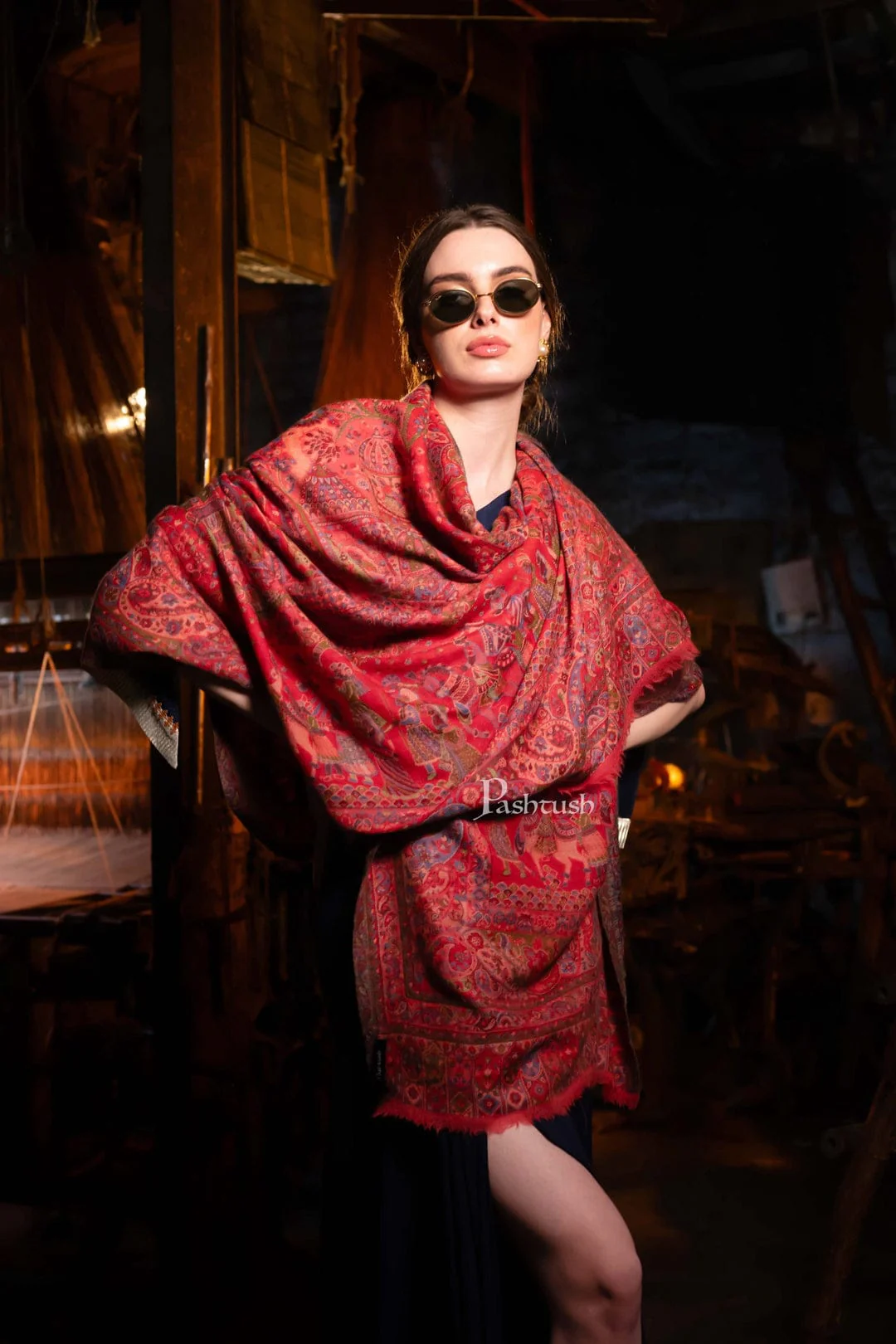 Pashtush His And Her Set Of 100% Pure Wool Shawls, Premium Gift Box Packaging, Taupe and Rose - Image 12