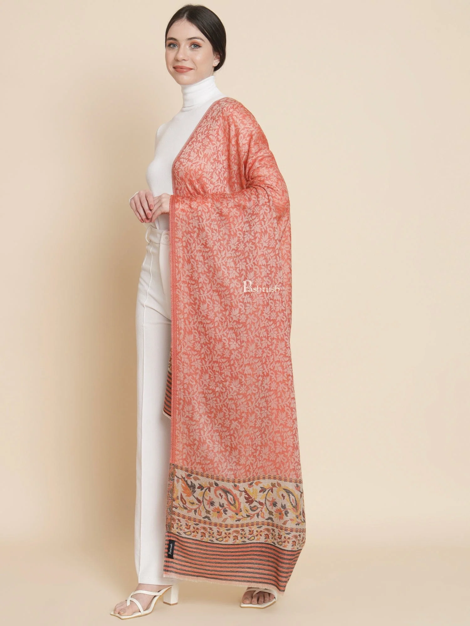 Pashtush His And Her Set Of Check Shawl and Ethnic Palla Shawl With Premium Gift Box Packaging, Black and Orange - Image 11
