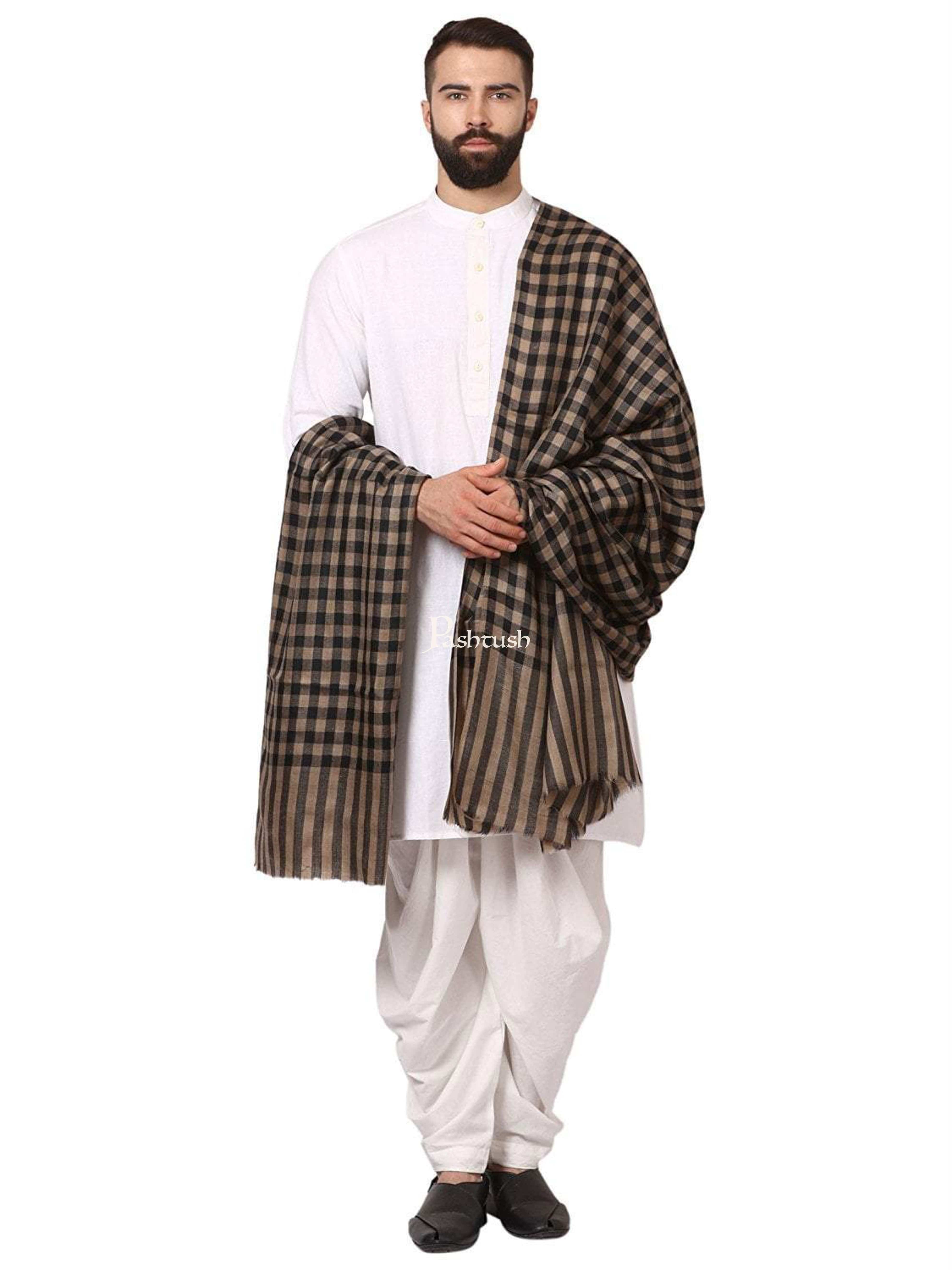Pashtush His And Her Set Of Check Shawl and Ethnic Palla Shawl With Premium Gift Box Packaging, Black and Orange - Image 8