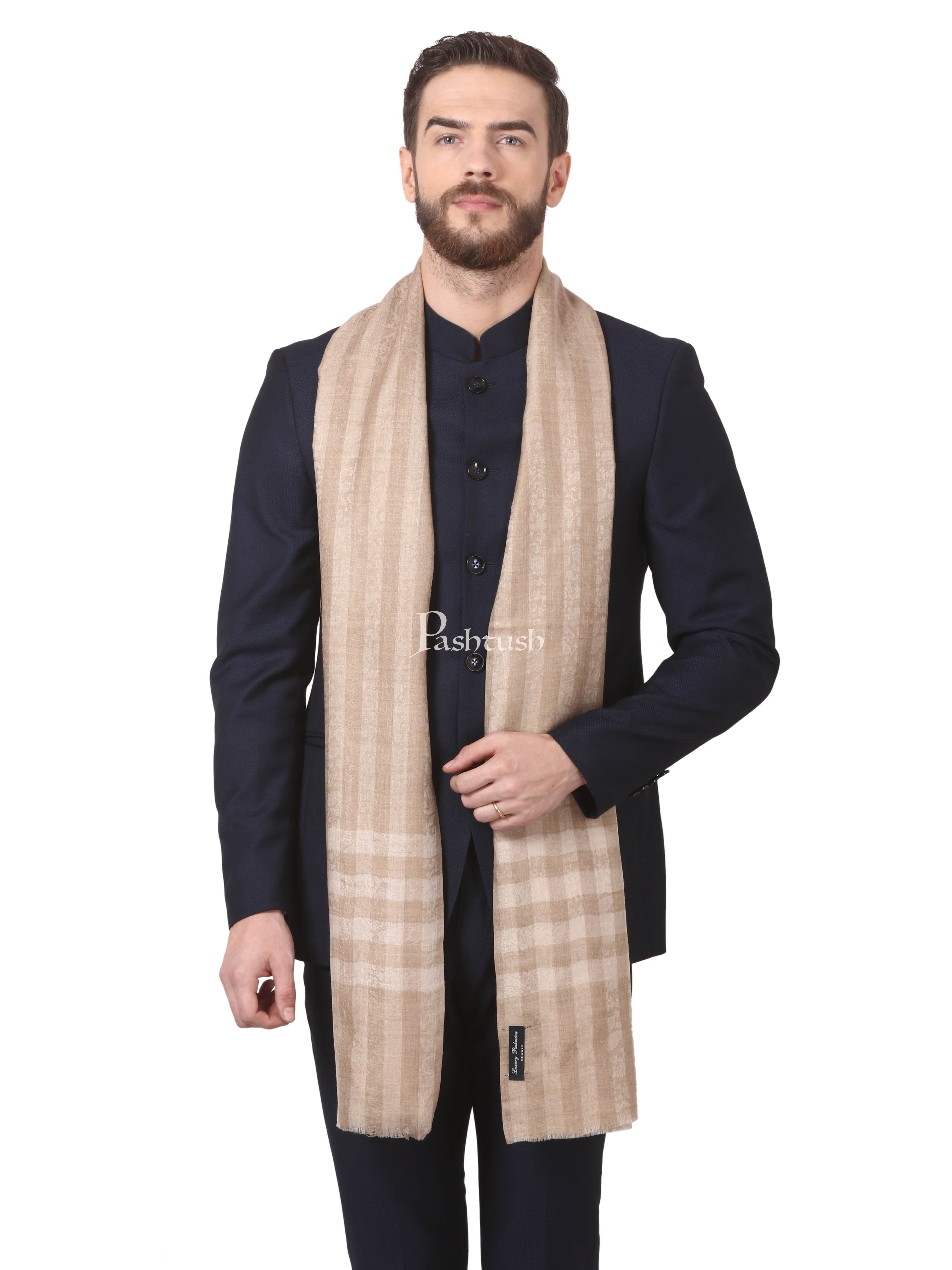 Pashtush His And Her Set Of Check Stripe Design Stoles, Premium Gift Box Packaging, Beige and Red - Image 5