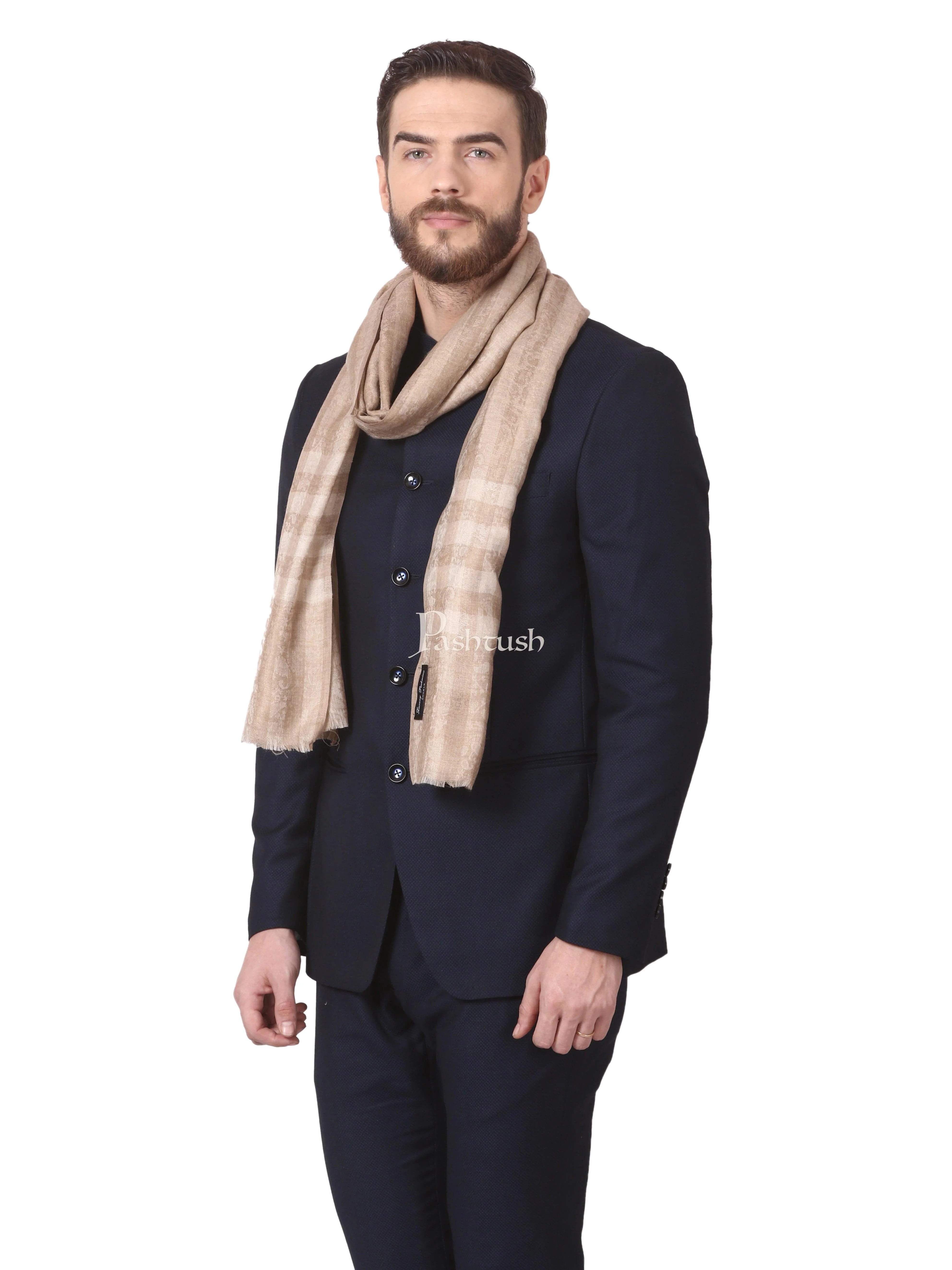 Pashtush His And Her Set Of Check Stripe Design Stoles, Premium Gift Box Packaging, Beige and Red - Image 6