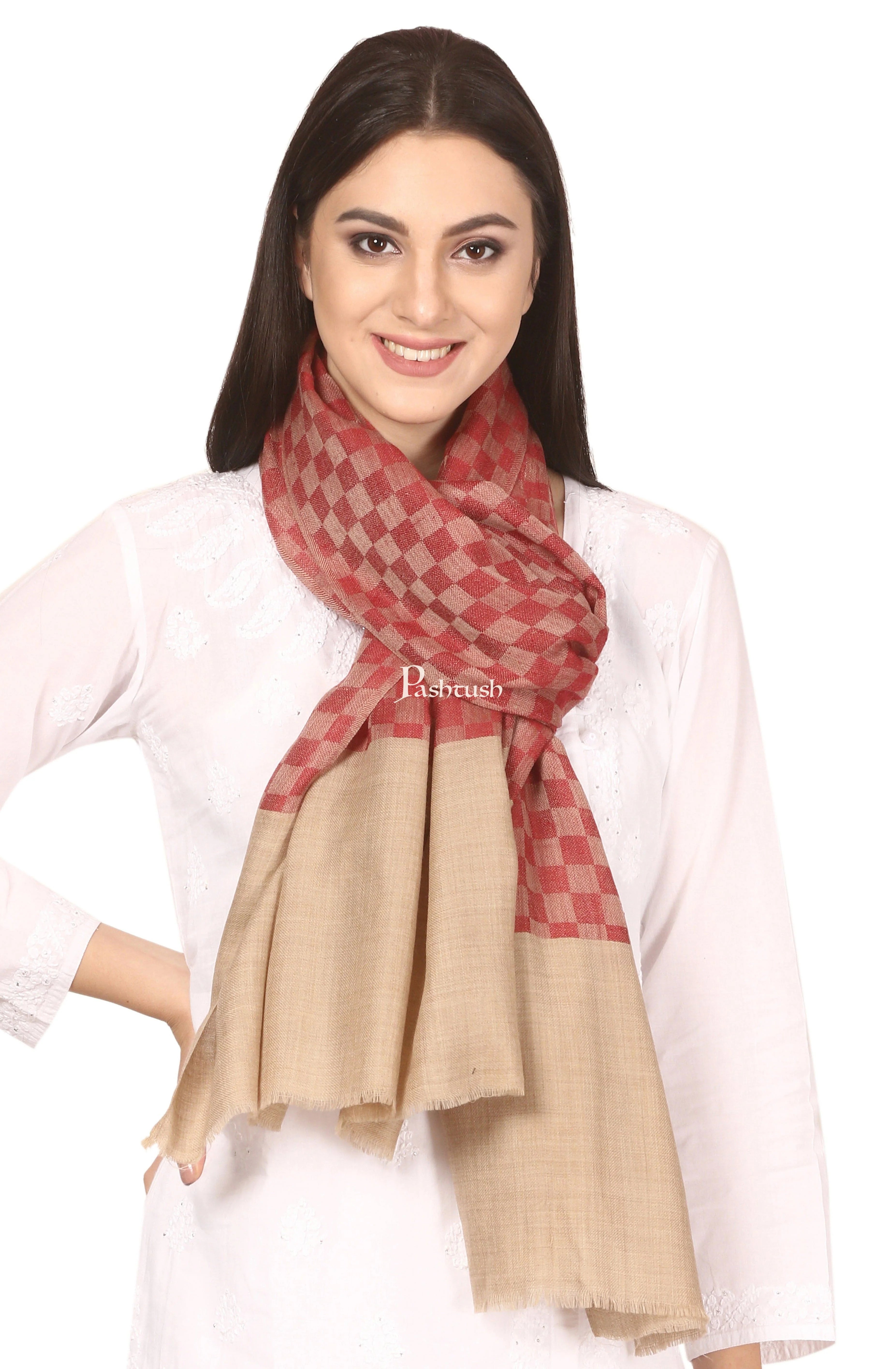 Pashtush His And Her Gift Set Of Checkered Fine Wool Stoles With Premium Gift Box Packaging, Black and Maroon - Image 6