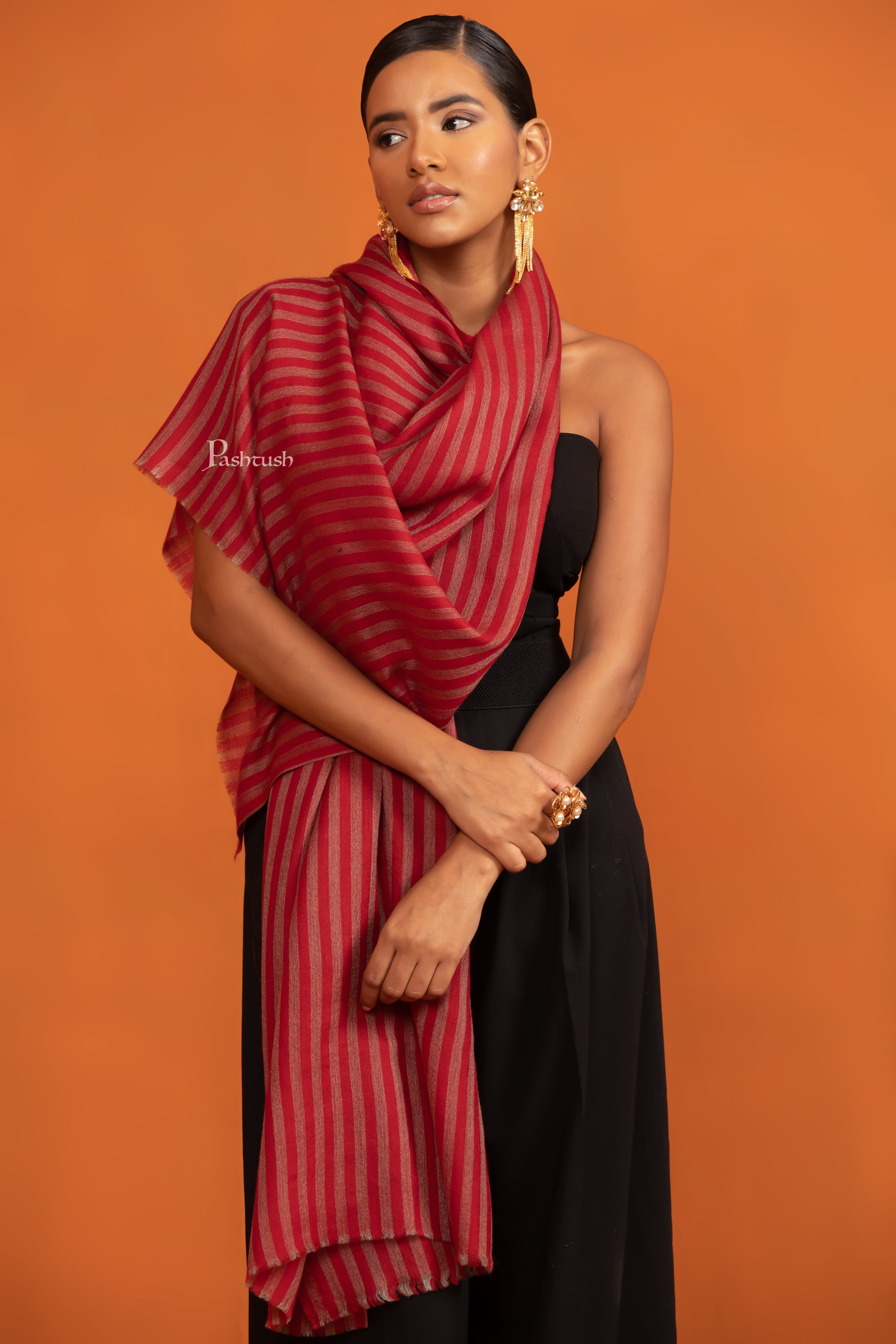 Pashtush His and Her Set of Fine Silk Wool Stoles with Premium Gift Box Packaging, Black and Crimson - Image 10