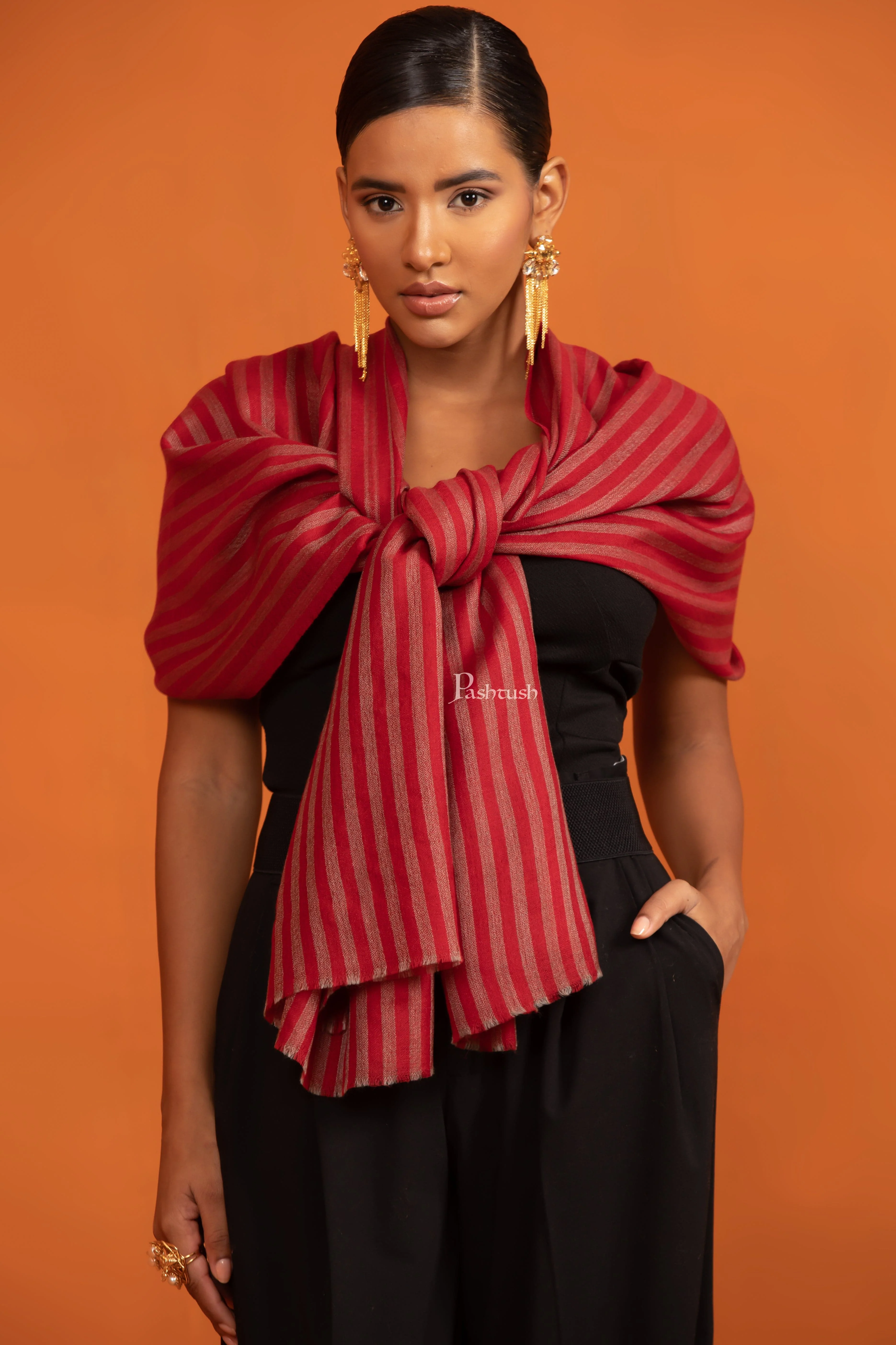 Pashtush His and Her Set of Fine Silk Wool Stoles with Premium Gift Box Packaging, Black and Crimson - Image 11