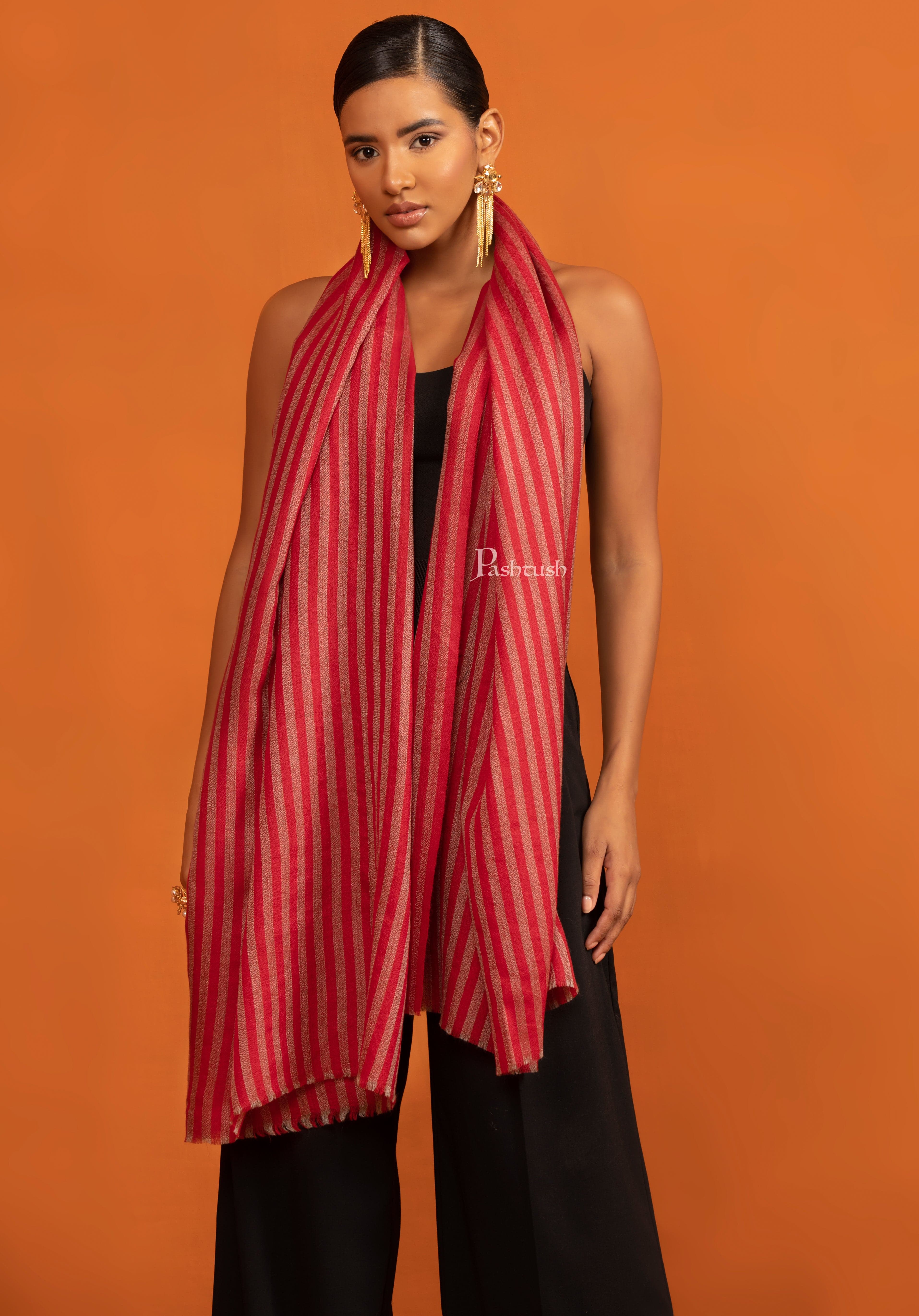 Pashtush His and Her Set of Fine Silk Wool Stoles with Premium Gift Box Packaging, Black and Crimson - Image 8