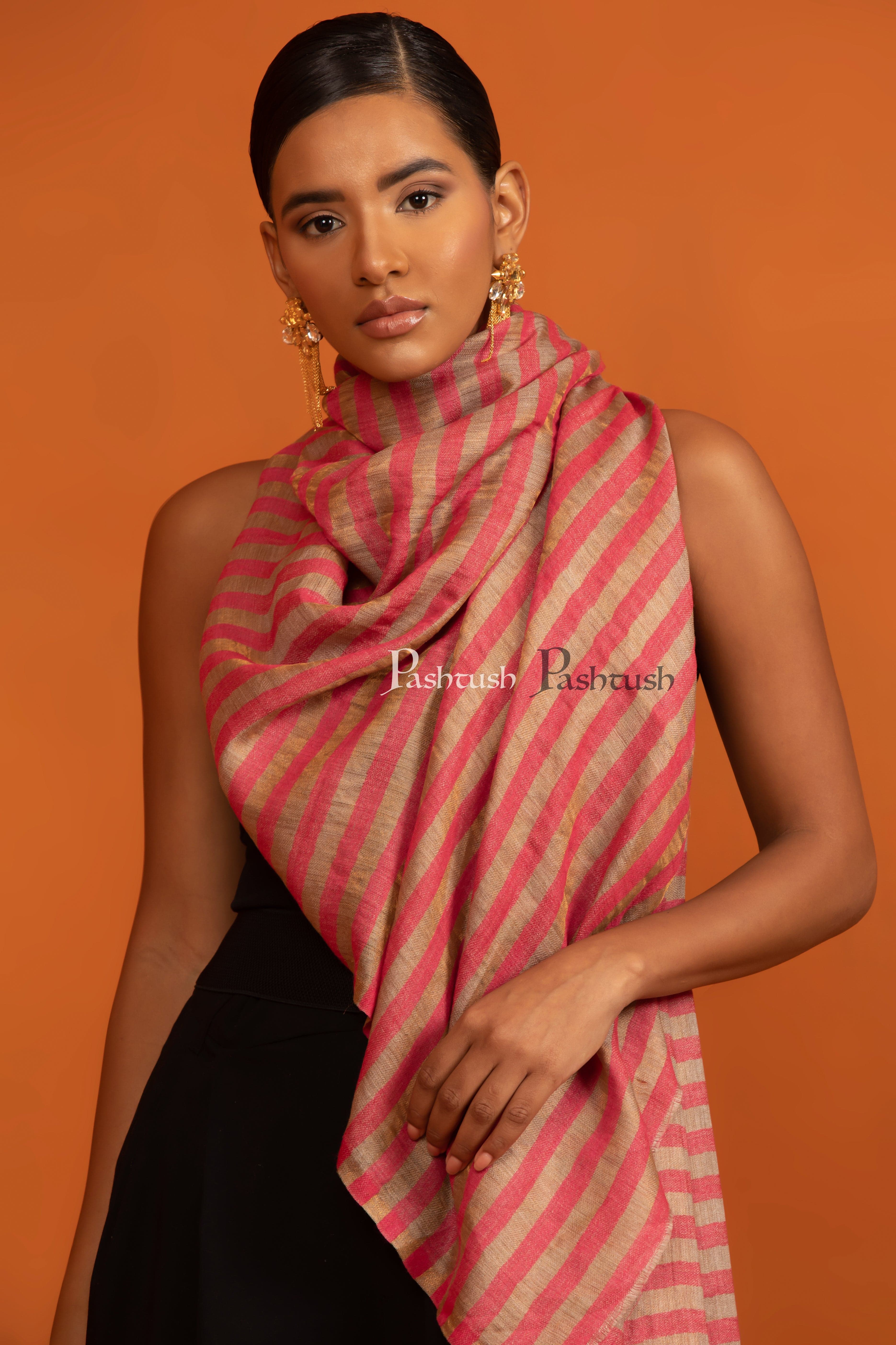Pashtush His and Her Set of Fine Silk Wool Stoles with Premium Gift Box Packaging, Blue and Flamingo - Image 11