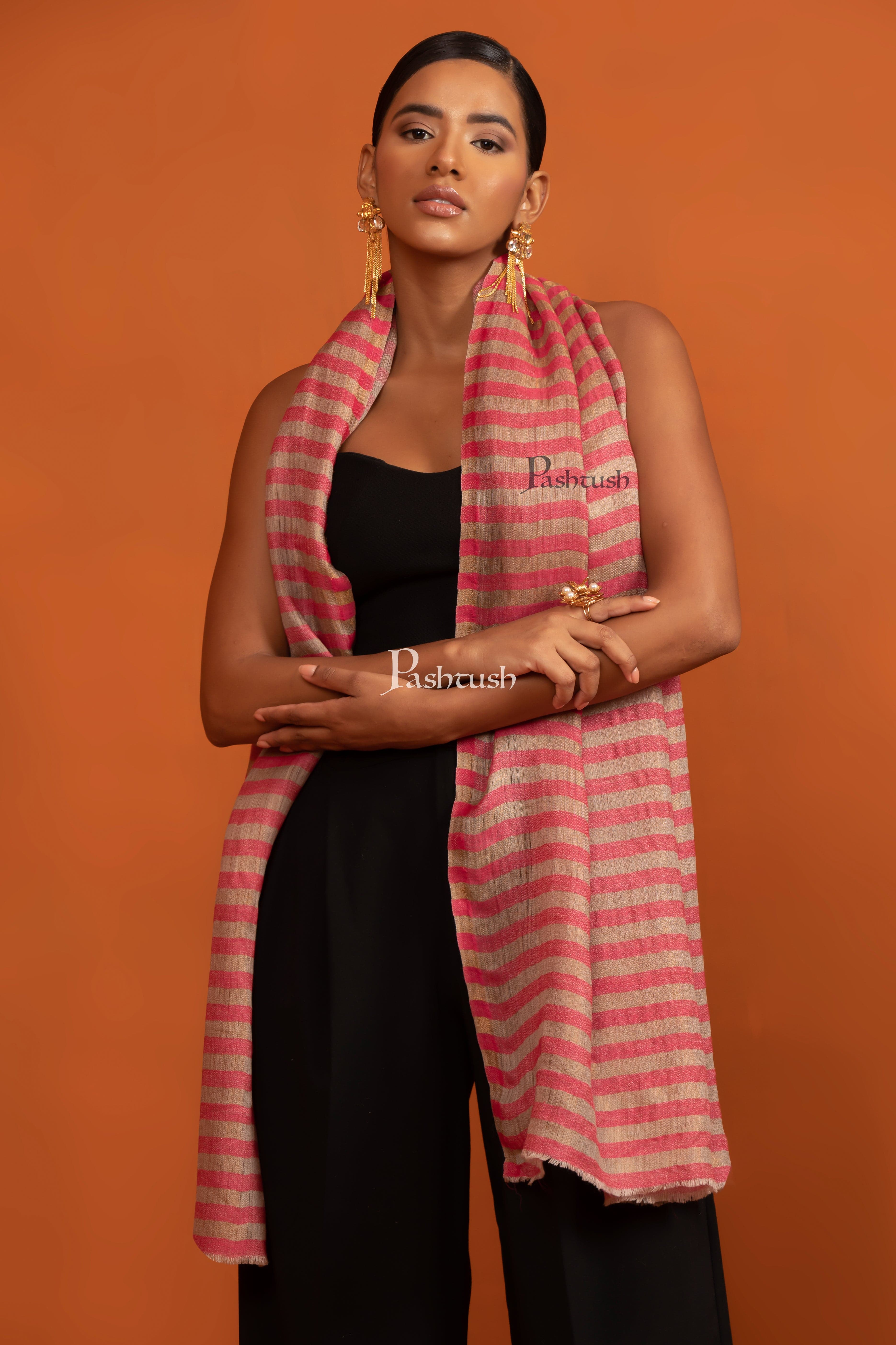 Pashtush His and Her Set of Fine Silk Wool Stoles with Premium Gift Box Packaging, Blue and Flamingo - Image 13