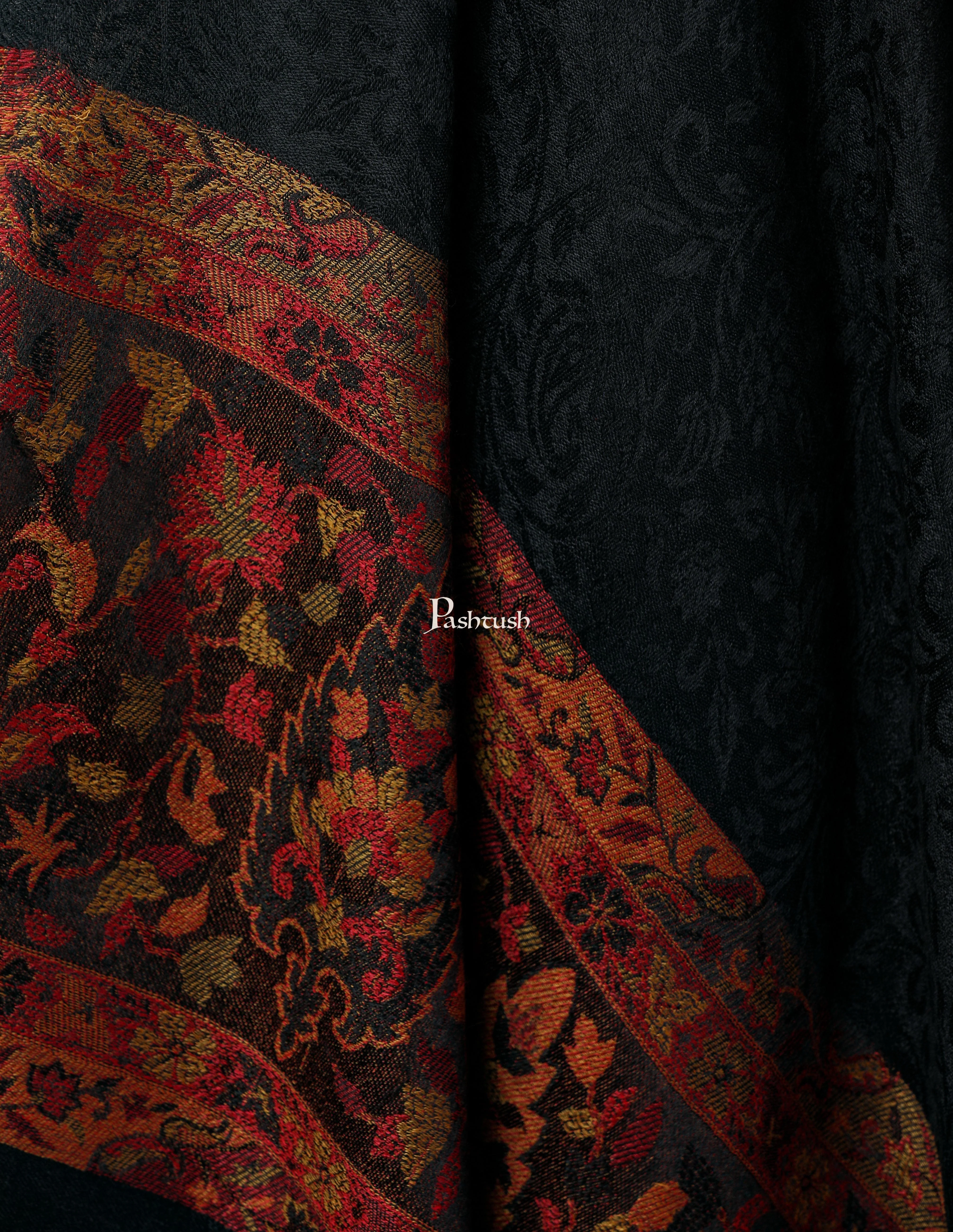 Pashtush His And Her Set Of Fine Wool Check Shawl and Ethnic Weave Palla Shawl With Premium Gift Box Packaging, Black - Image 11