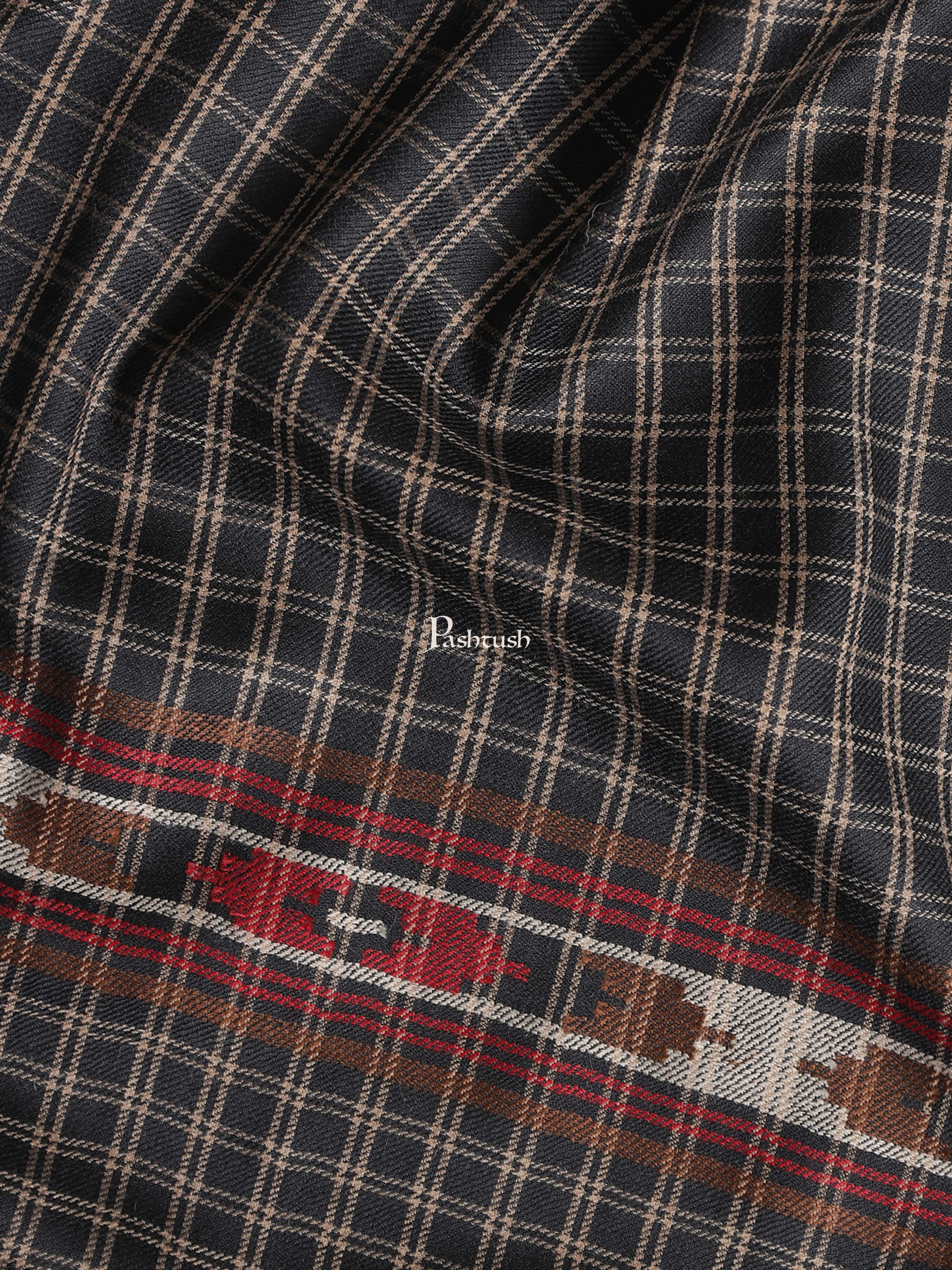 Pashtush His And Her Set Of Fine Wool Checkered Stole and Shawl With Premium Gift Box Packaging, Black and Red - Image 4