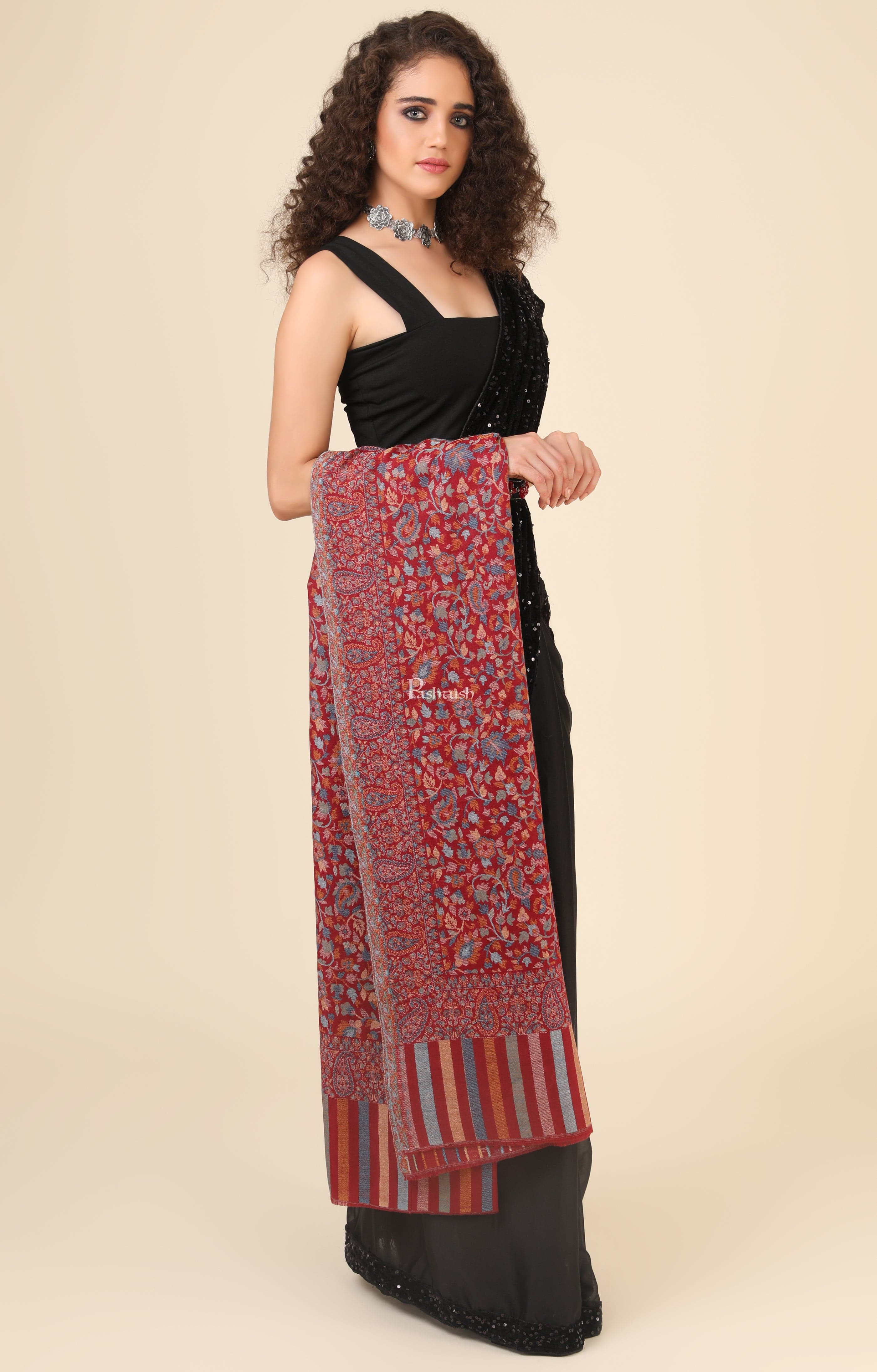 Pashtush His And Her Set Of Fine Wool Shawls, Premium Gift Box Packaging, Taupe and Maroon - Image 15
