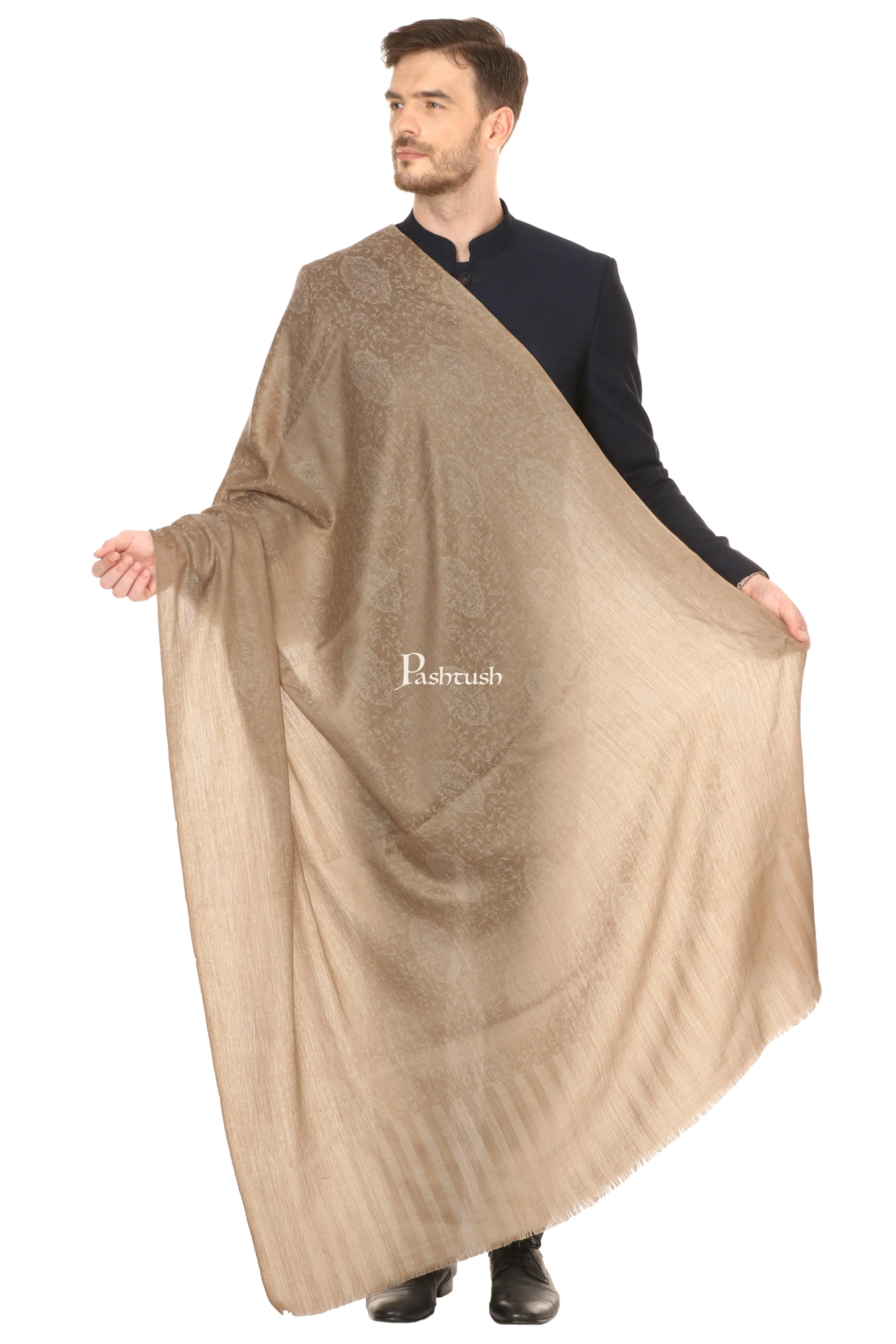 Pashtush His And Her Set Of Fine Wool Shawls With Premium Gift Box Packaging, Beige - Image 6