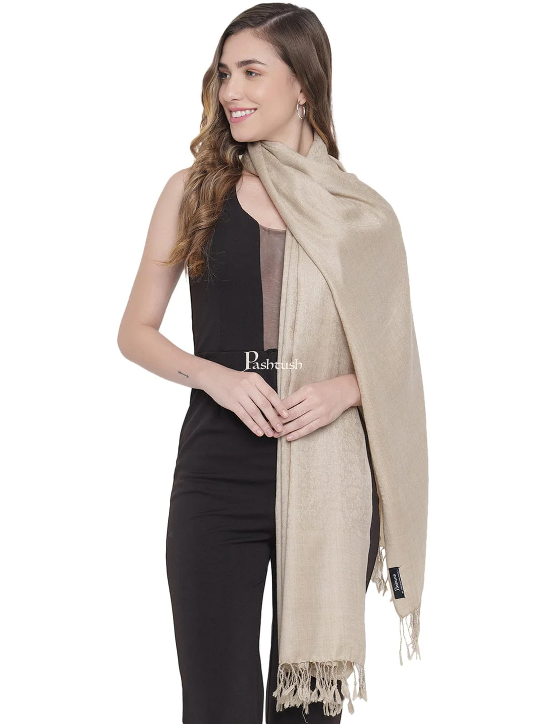 Pashtush His And Her Set Of Fine Wool Stoles, Premium Gift Box Packaging, Beige - Image 10