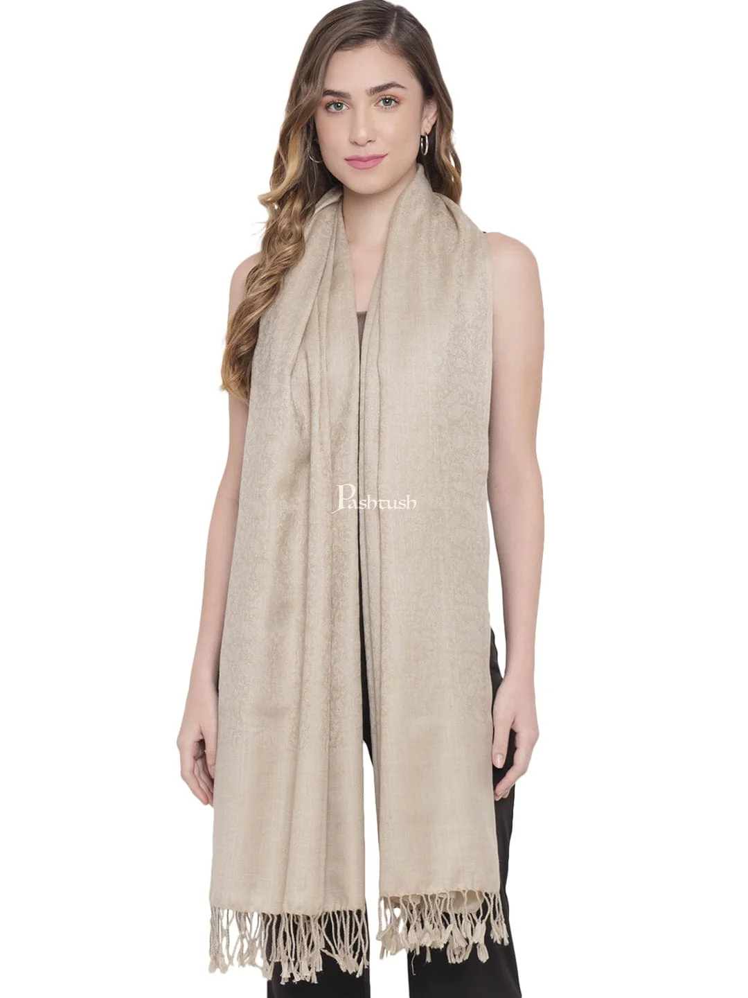 Pashtush His And Her Set Of Fine Wool Stoles, Premium Gift Box Packaging, Beige - Image 6