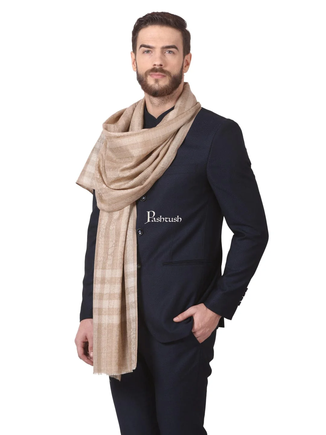 Pashtush His And Her Set Of Fine Wool Stoles , Premium Gift Box Packaging, Beige and Pink - Image 6