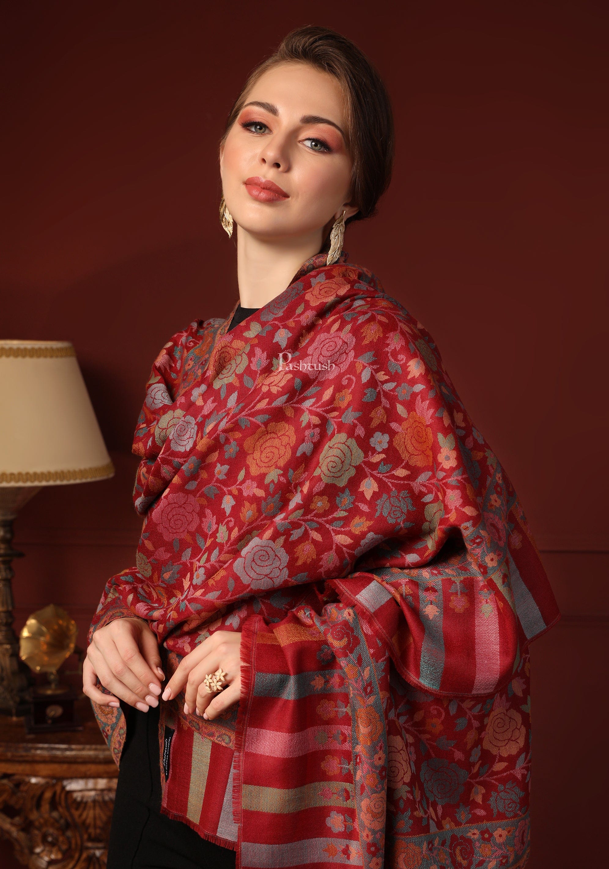 Pashtush His And Her Set Of Fine Wool Stoles, Premium Gift Box Packaging, Beige and Powder Pink - Image 12