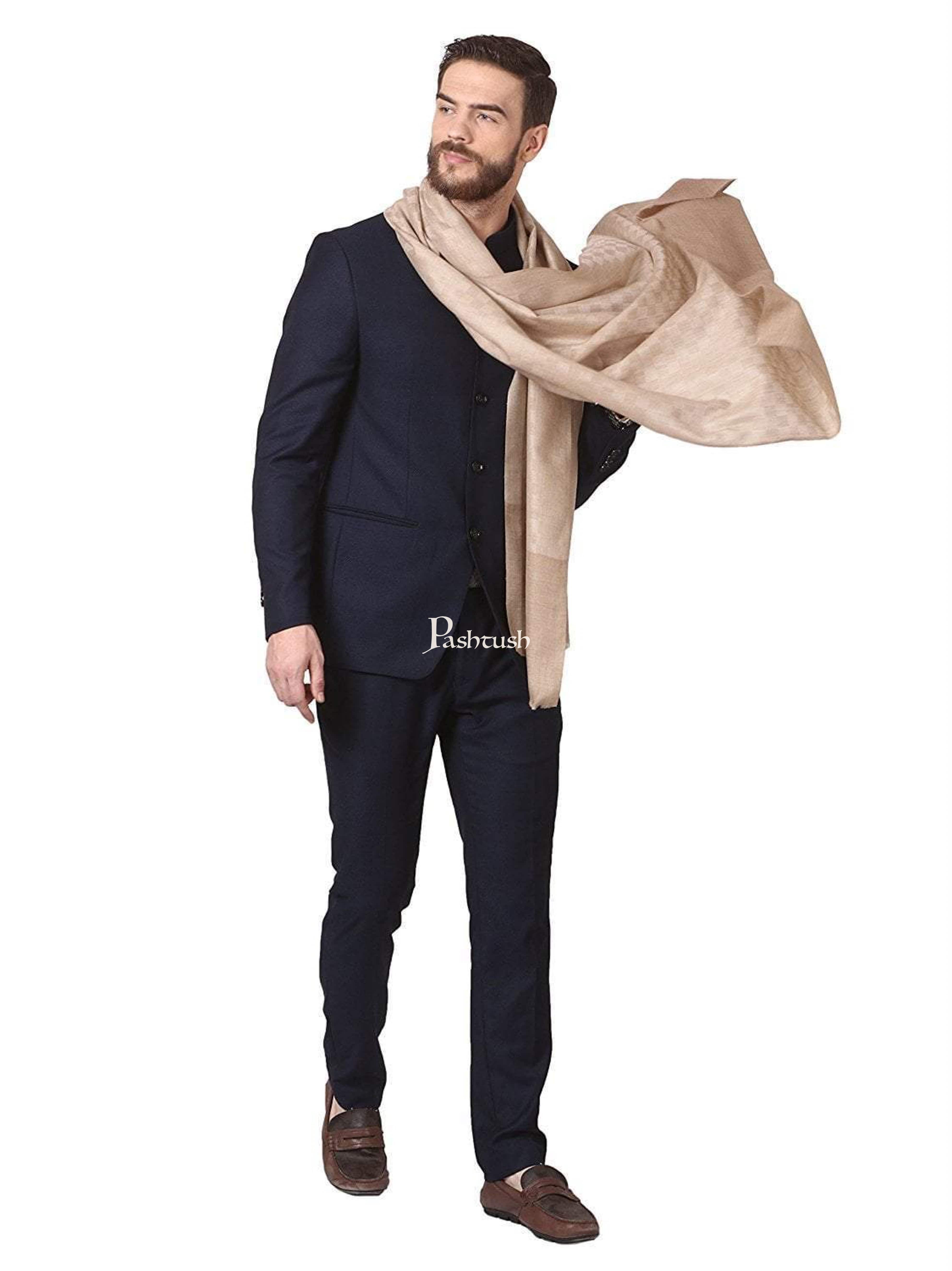 Pashtush His And Her Set Of Fine Wool Stoles, Premium Gift Box Packaging, Beige and Powder Pink - Image 5
