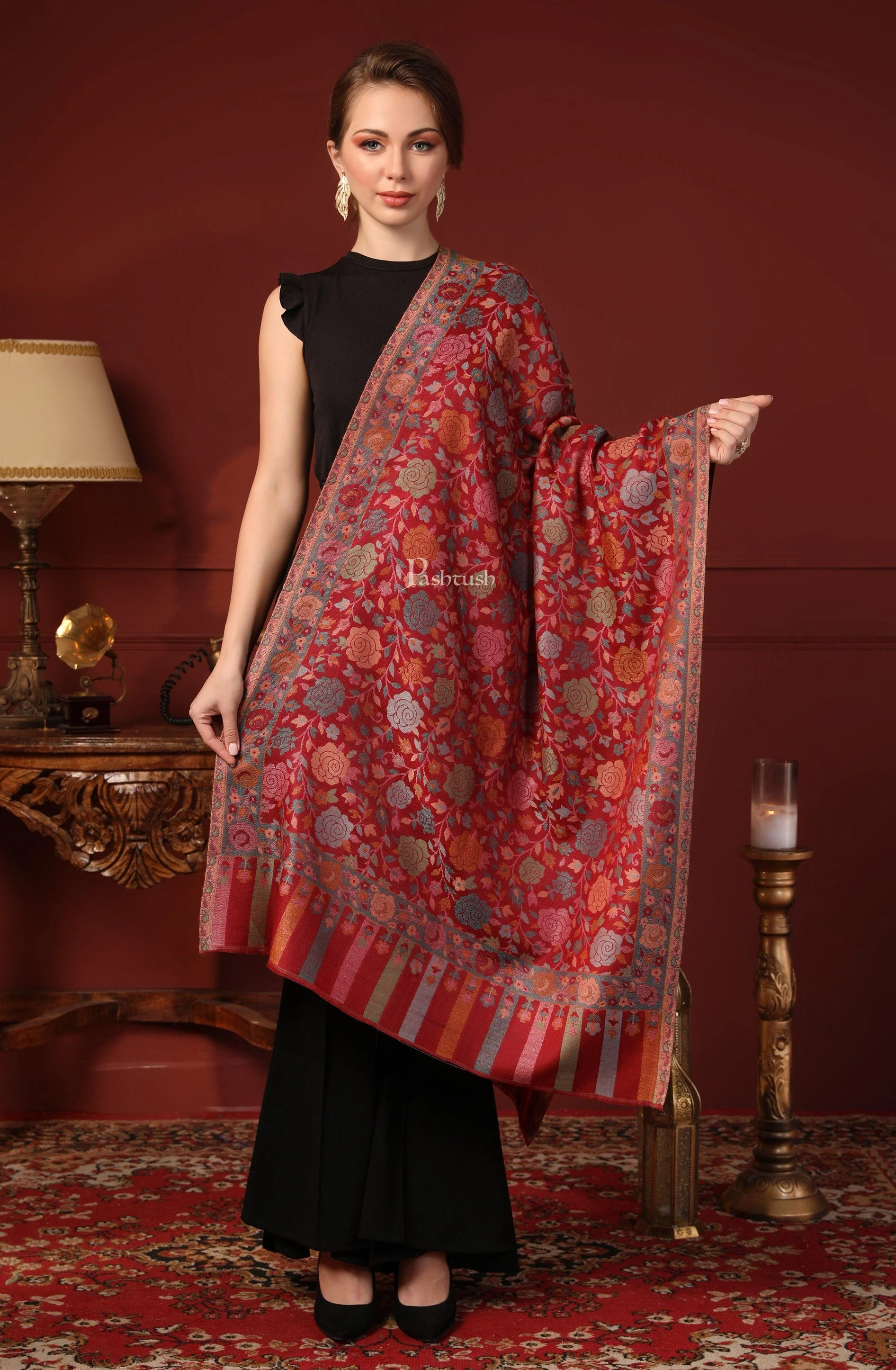 Pashtush His And Her Set Of Fine Wool Stoles, Premium Gift Box Packaging, Beige and Powder Pink - Image 8
